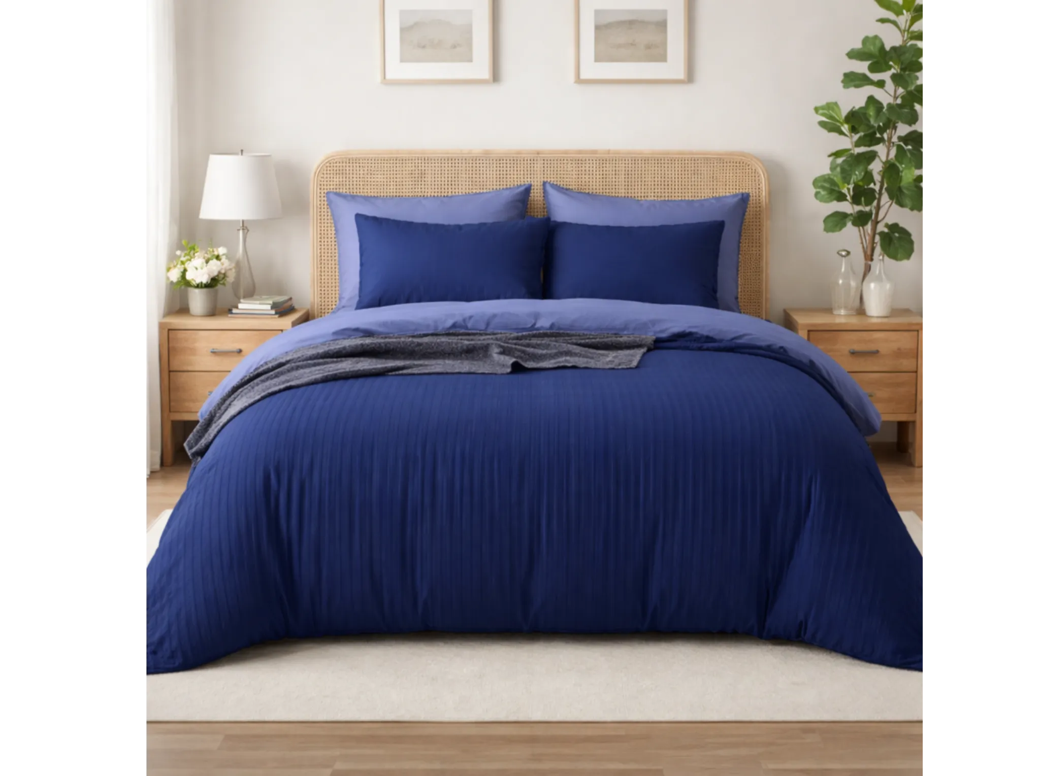 Navy blue - Linen & Loom Elegance Series Super King Size Bedsheet with 2 Pillow Covers | Luxury Striped Cotton Blend Bedsheet Set 200 TC | Soft, Breathable & Hotel-Style Finish (108 x 108 inches)