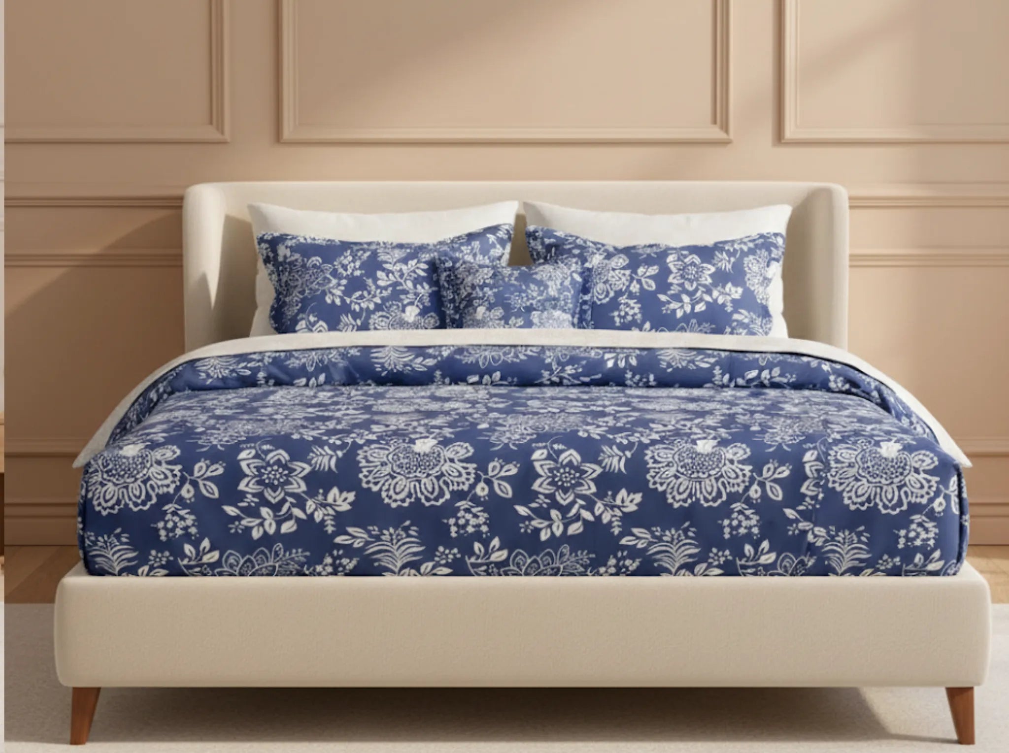Indigo Lace - Linen & Loom Pure Comfort Series 360° Elastic Fitted Bedsheet | Soft and Comfortable Bed Linen Set for a Cozy Bedroom | 200 TC | King Size 72x78 inches + 9 inches