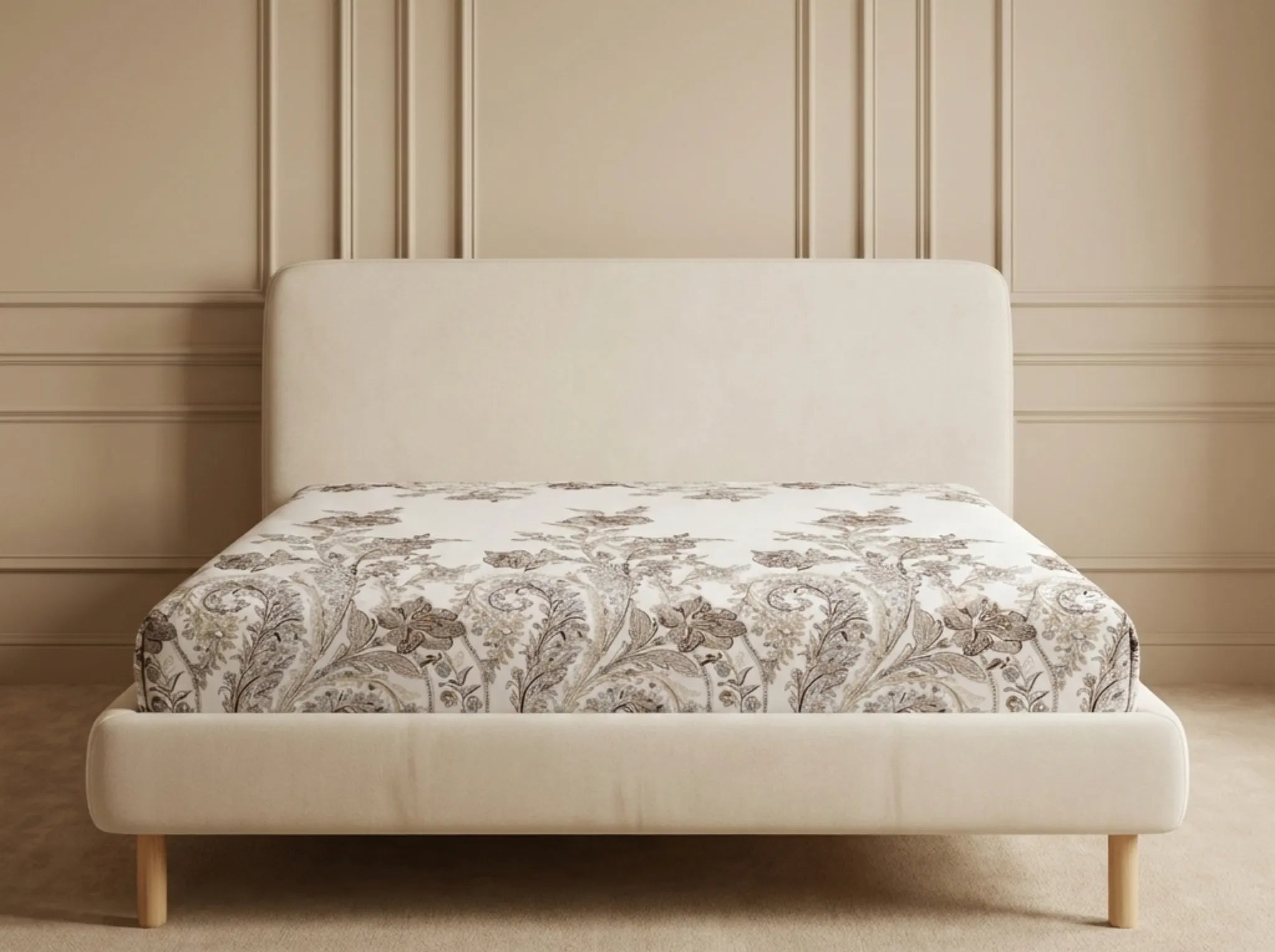Ornate Pearl - Linen & Loom Pure Comfort Series 360° Elastic Fitted Bedsheet | Soft and Comfortable Bed Linen Set for a Cozy Bedroom | 200 TC | King Size 72x78 inches + 9 inches