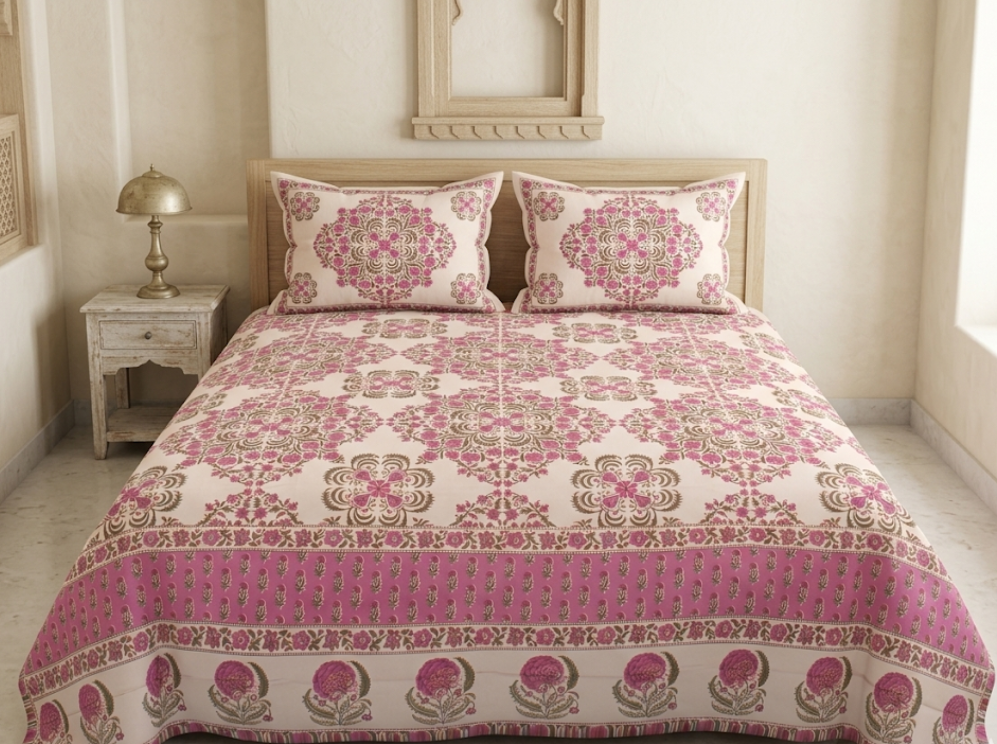 Ornate Heritage_Purple — Linen & Loom Jaipur Heritage Super King Size (108 x 108 inches) 100% Pure Cotton Bedsheet with 2 Pillow Covers | Soft & Breathable Bed Cover for Home Decor | 240 TC