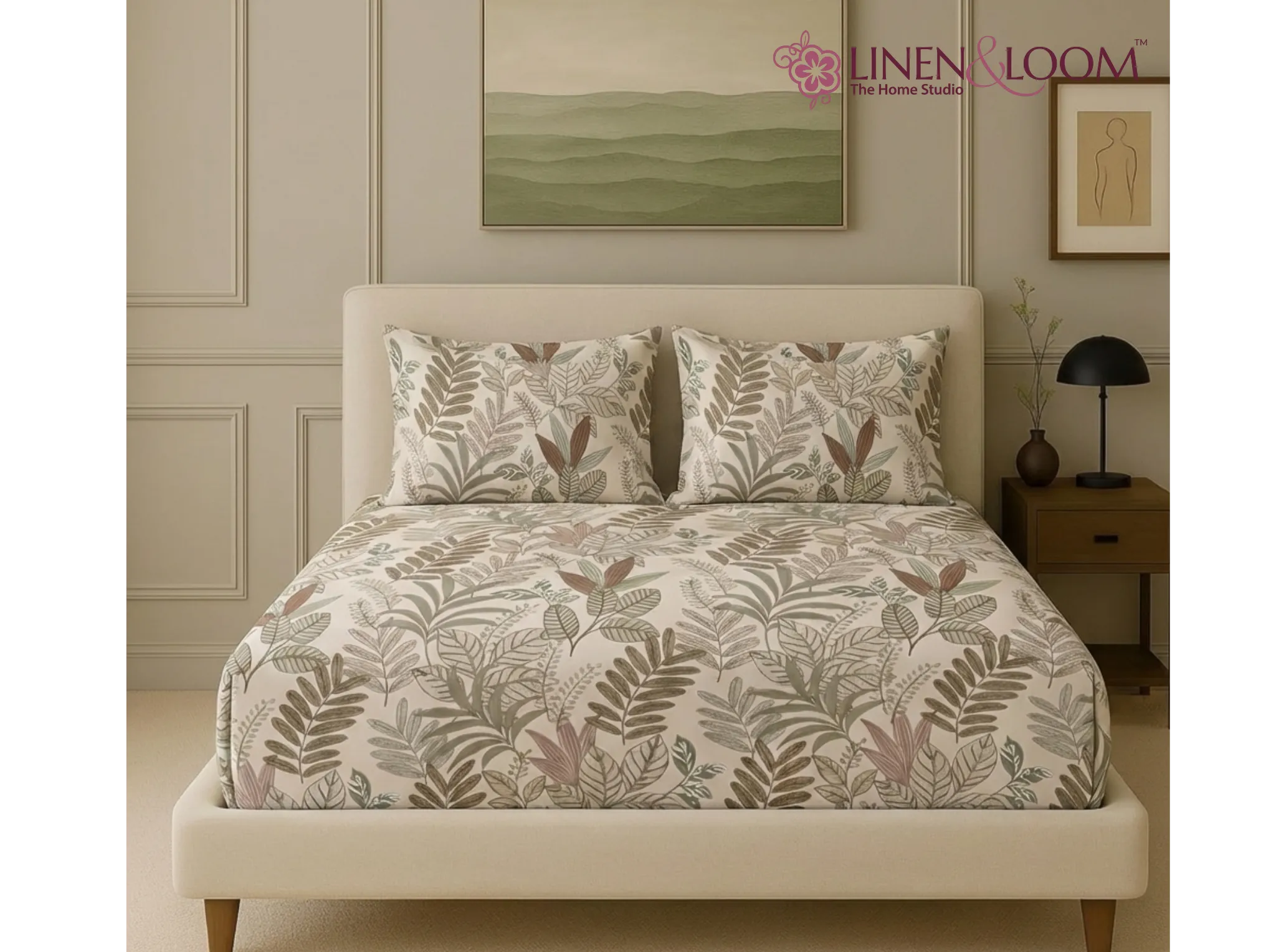 Mocha Meadow - Linen & Loom Pure Comfort Series 360° Elastic Fitted Bedsheet | Soft and Comfortable Bed Linen Set for a Cozy Bedroom | 200 TC | King Size 72x78 inches + 9 inches