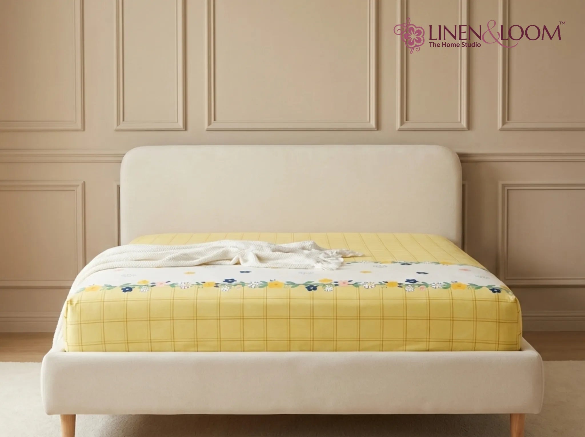 Floral Sunshine - Linen & Loom Pure Comfort Series 360° Elastic Fitted Bedsheet | Soft and Comfortable Bed Linen Set for a Cozy Bedroom | 200 TC | King Size 72x78 inches + 9 inches