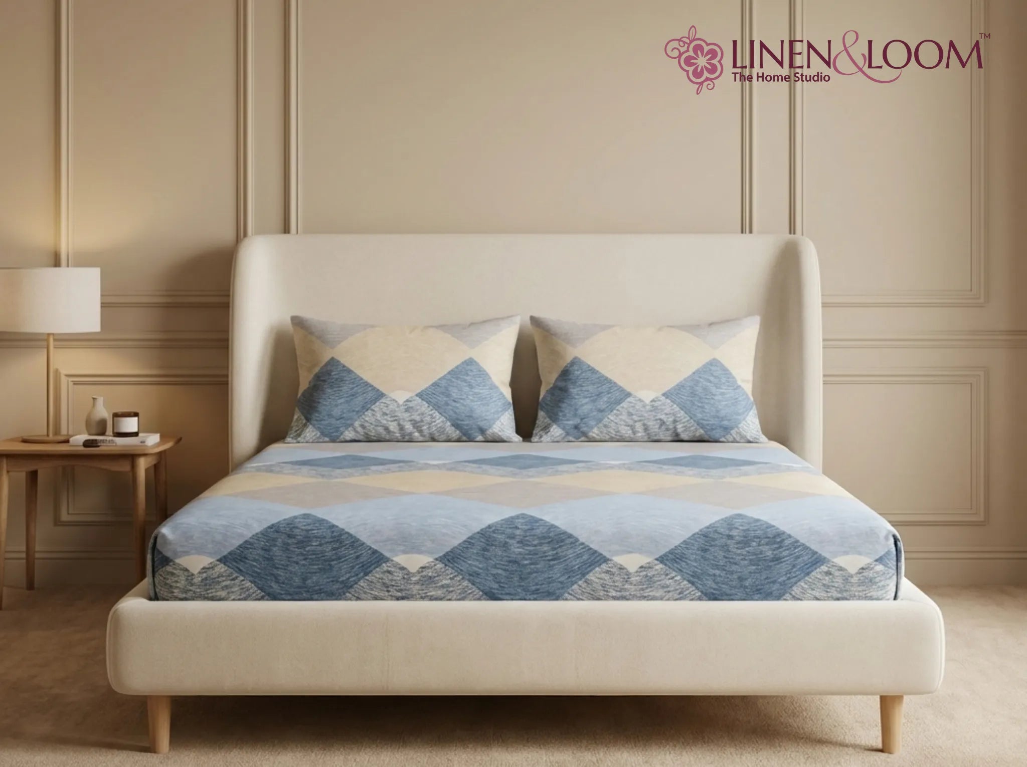 Textured Trestle - Linen & Loom Pure Comfort Series 360° Elastic Fitted Bedsheet | Soft and Comfortable Bed Linen Set for a Cozy Bedroom | 200 TC | King Size 72x78 inches + 9 inches