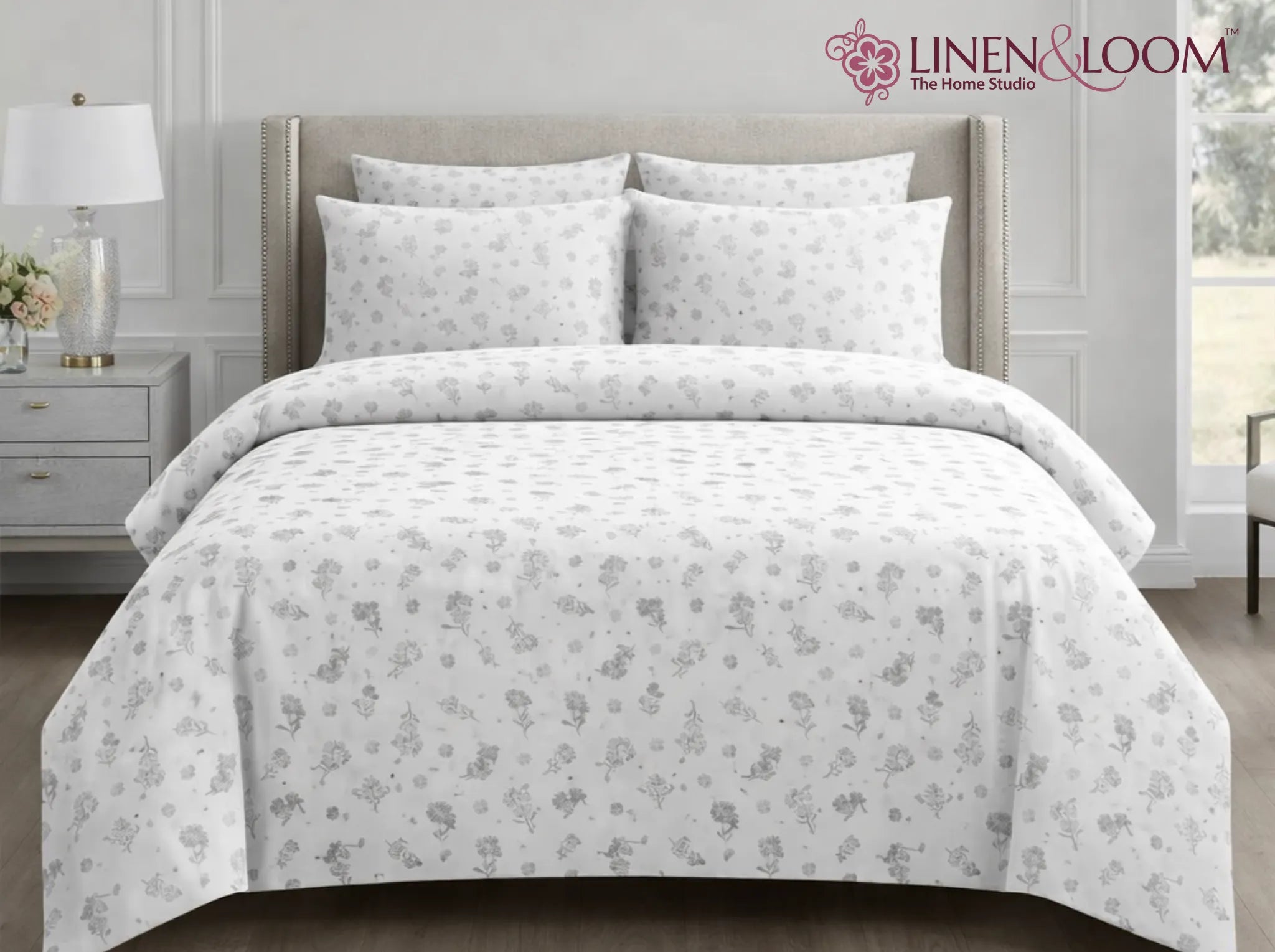 Arctic Bloom - Linen & Loom Serenity Series Super King Size (108x108 inches) Double Bedsheet with 2 Pillow Covers || Soft Breathable Cotton Feel Bedding Set with Elegant Geometric Design || TC 240