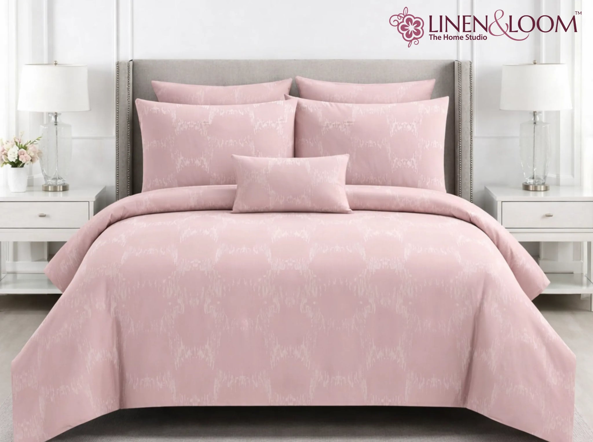 Rose Dust Pattern - Linen & Loom Serenity Series Super King Size (108x108 inches) Double Bedsheet with 2 Pillow Covers || Soft Breathable Cotton Feel Bedding Set with Elegant Geometric Design || TC 240