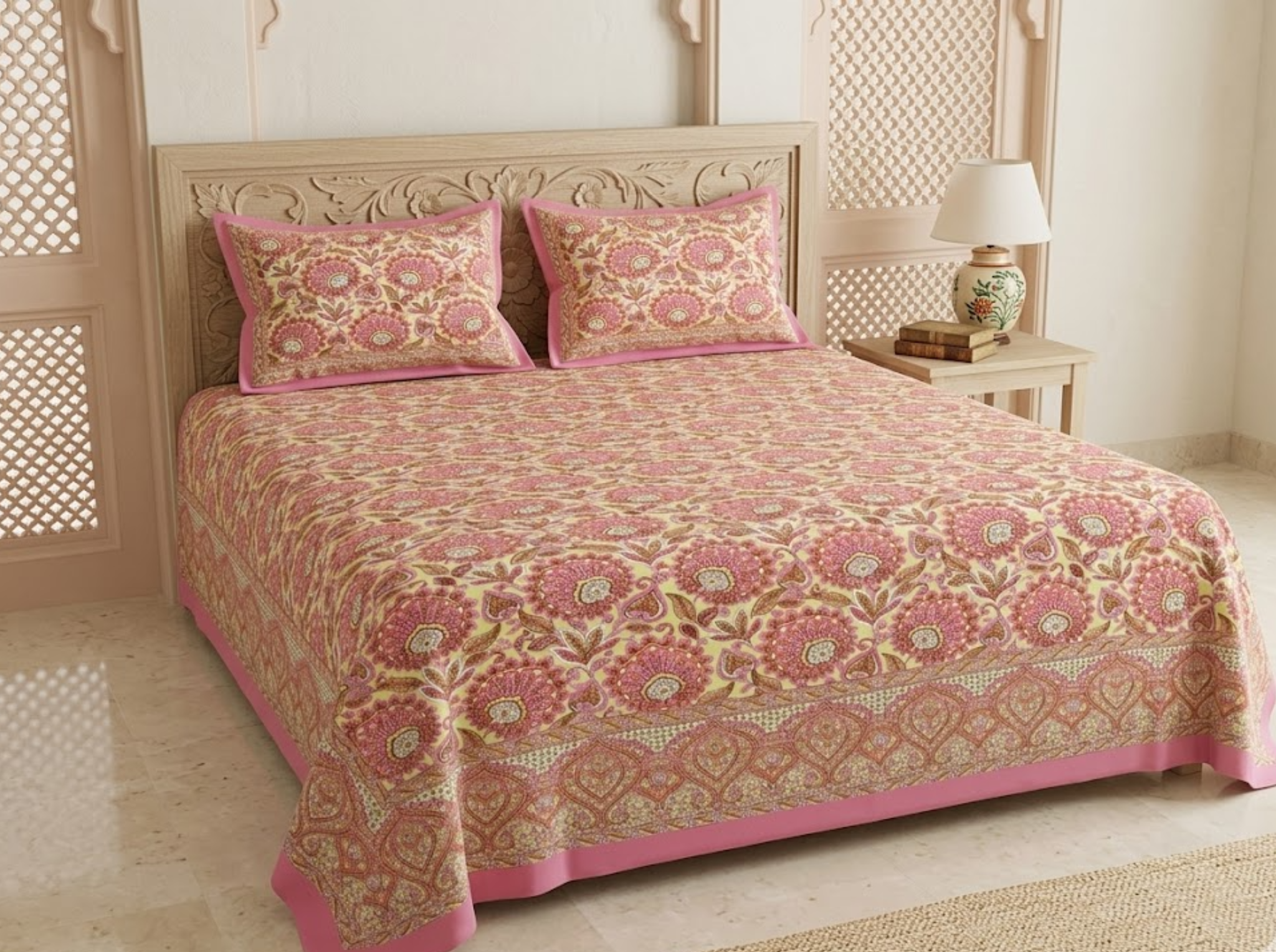Nilaya Paisley_Pink — Linen & Loom Jaipur Heritage Super King Size (108 x 108 inches) 100% Pure Cotton Bedsheet with 2 Pillow Covers | Soft & Breathable Bed Cover for Home Decor | 240 TC