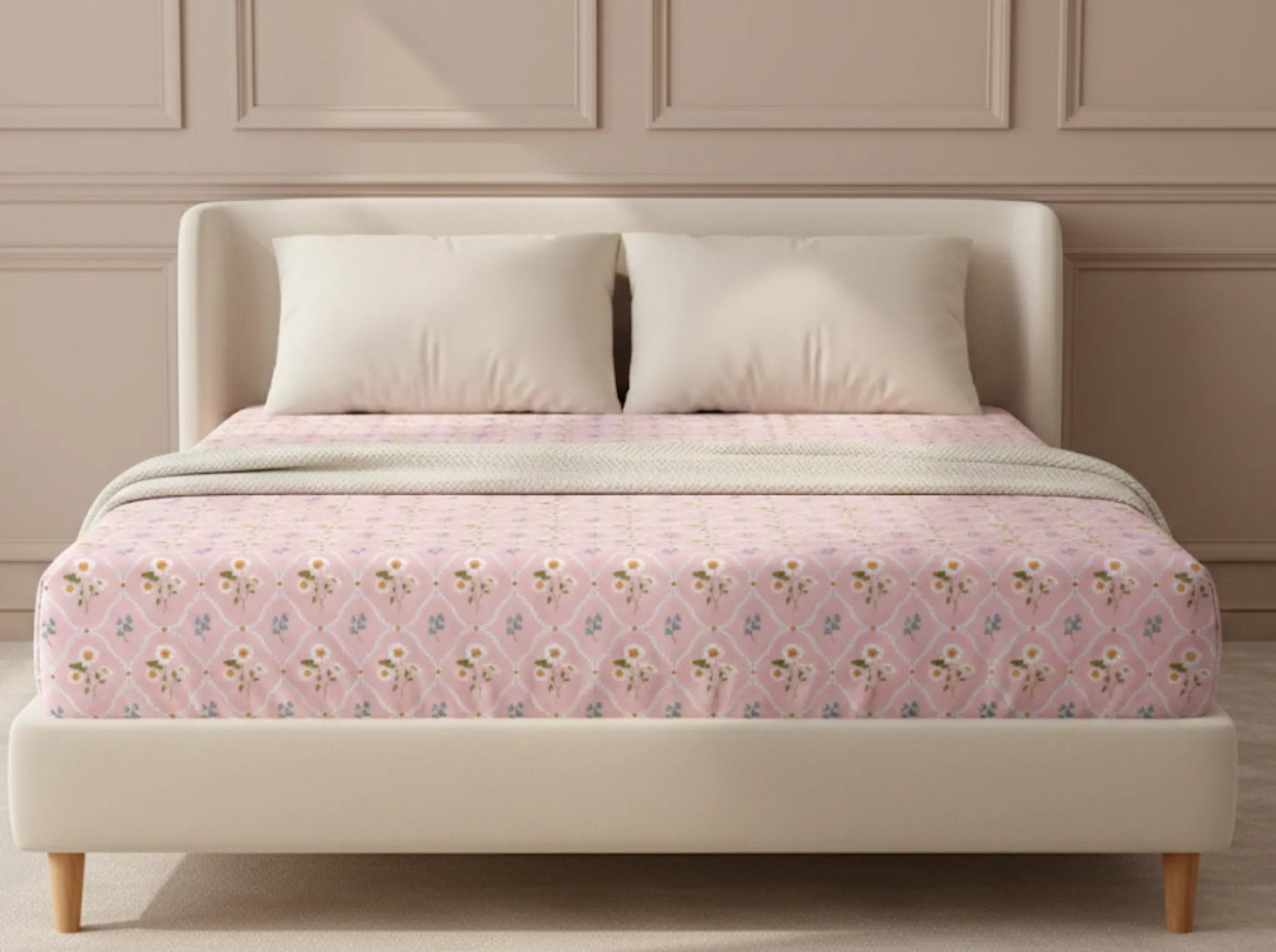 Daisy Petale - Linen & Loom Pure Comfort Series 360° Elastic Fitted Bedsheet | Soft and Comfortable Bed Linen Set for a Cozy Bedroom | 200 TC | King Size 72x78 inches + 9 inches