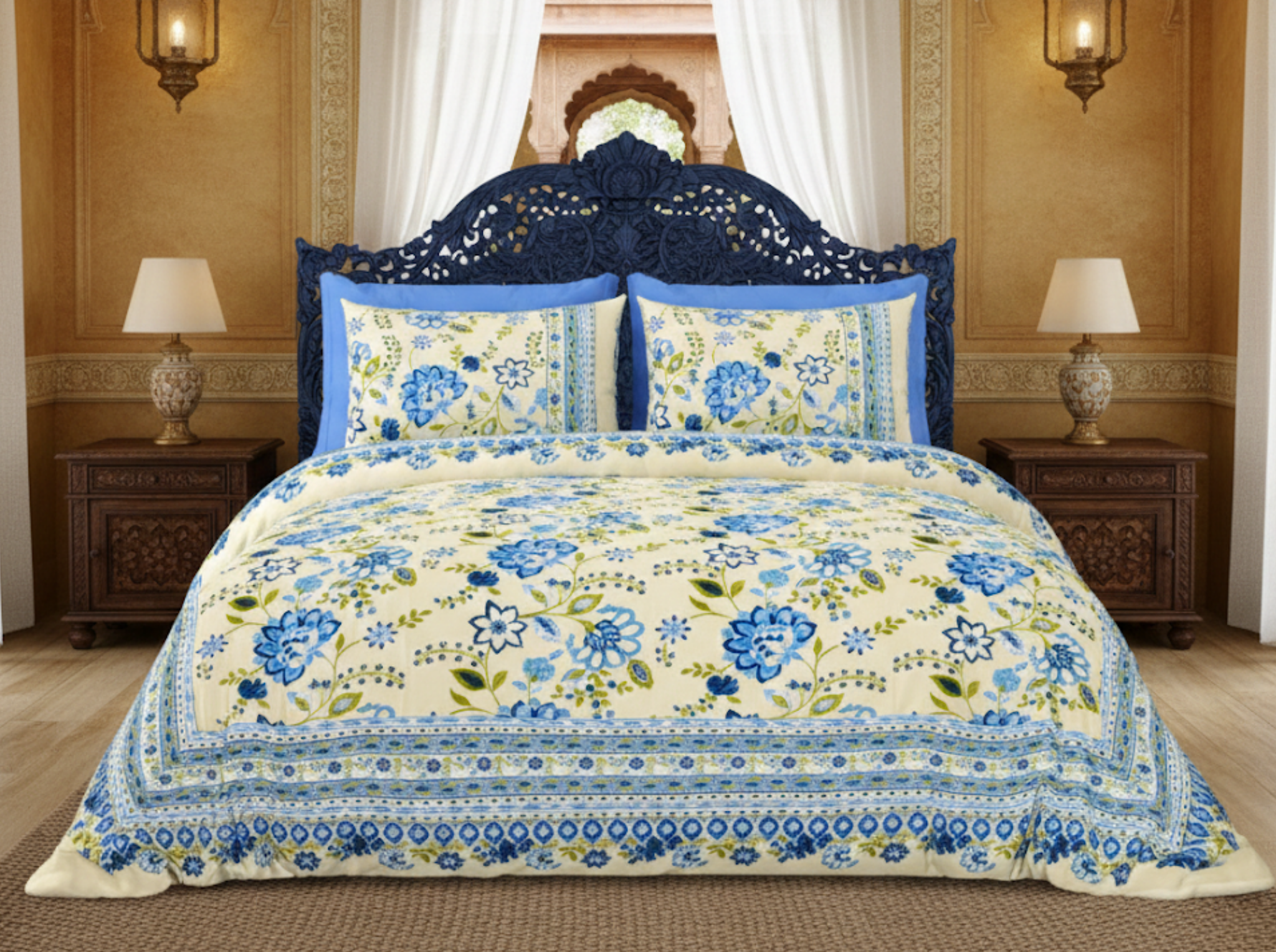 Gulbahar Classic - Beige — Linen & Loom Jaipur Heritage Super King Size (108 x 108 inches) 100% Pure Cotton Bedsheet with 2 Pillow Covers | Soft & Breathable Bed Cover for Home Decor | 240 TC