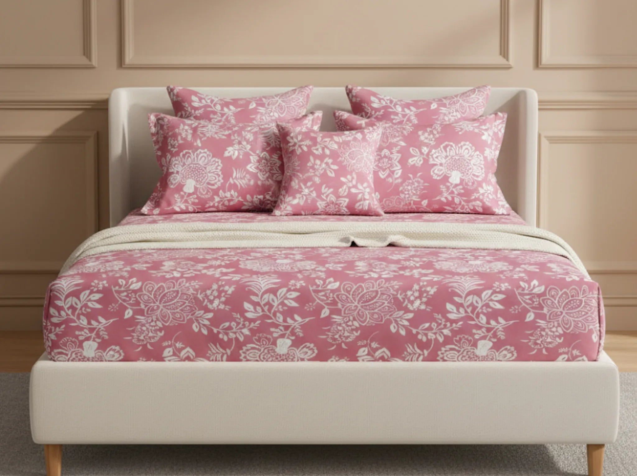 Blush Bohemia - Linen & Loom Pure Comfort Series 360° Elastic Fitted Bedsheet | Soft and Comfortable Bed Linen Set for a Cozy Bedroom | 200 TC | King Size 72x78 inches + 9 inches