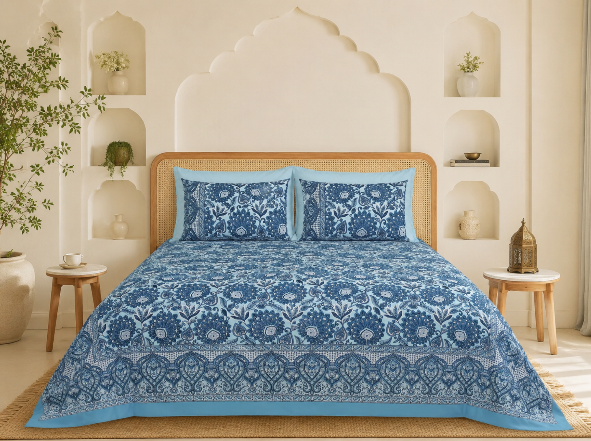 Nilaya Paisley_Blue — Linen & Loom Jaipur Heritage Super King Size (108 x 108 inches) 100% Pure Cotton Bedsheet with 2 Pillow Covers | Soft & Breathable Bed Cover for Home Decor | 240 TC