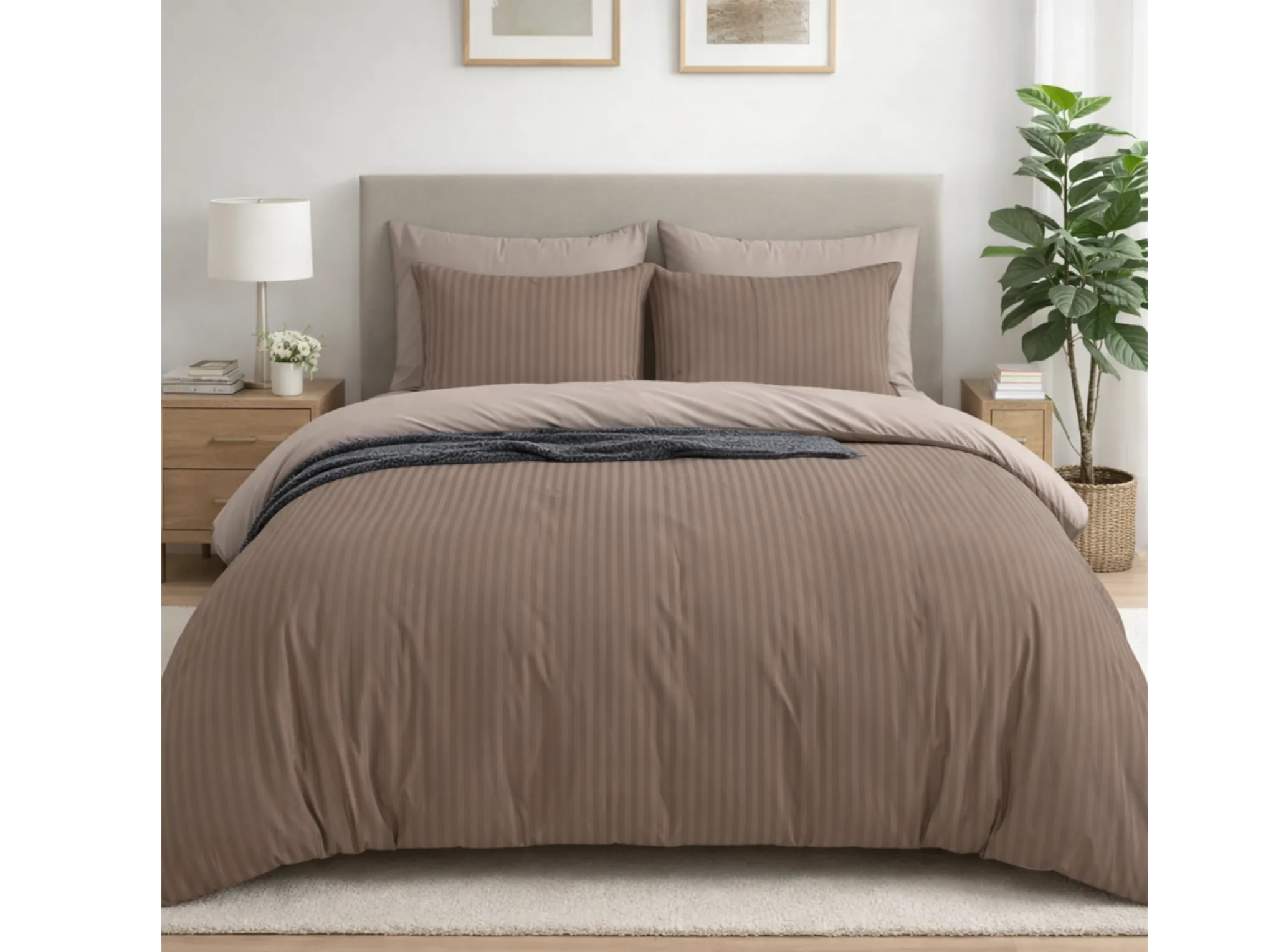 Light Brown - Linen & Loom Elegance Series King Size Bedsheet (90 x 100 Inches) with 2 Pillow Covers | Luxury Striped Cotton Blend | 200 TC | Soft, Breathable & Hotel-Style Finish