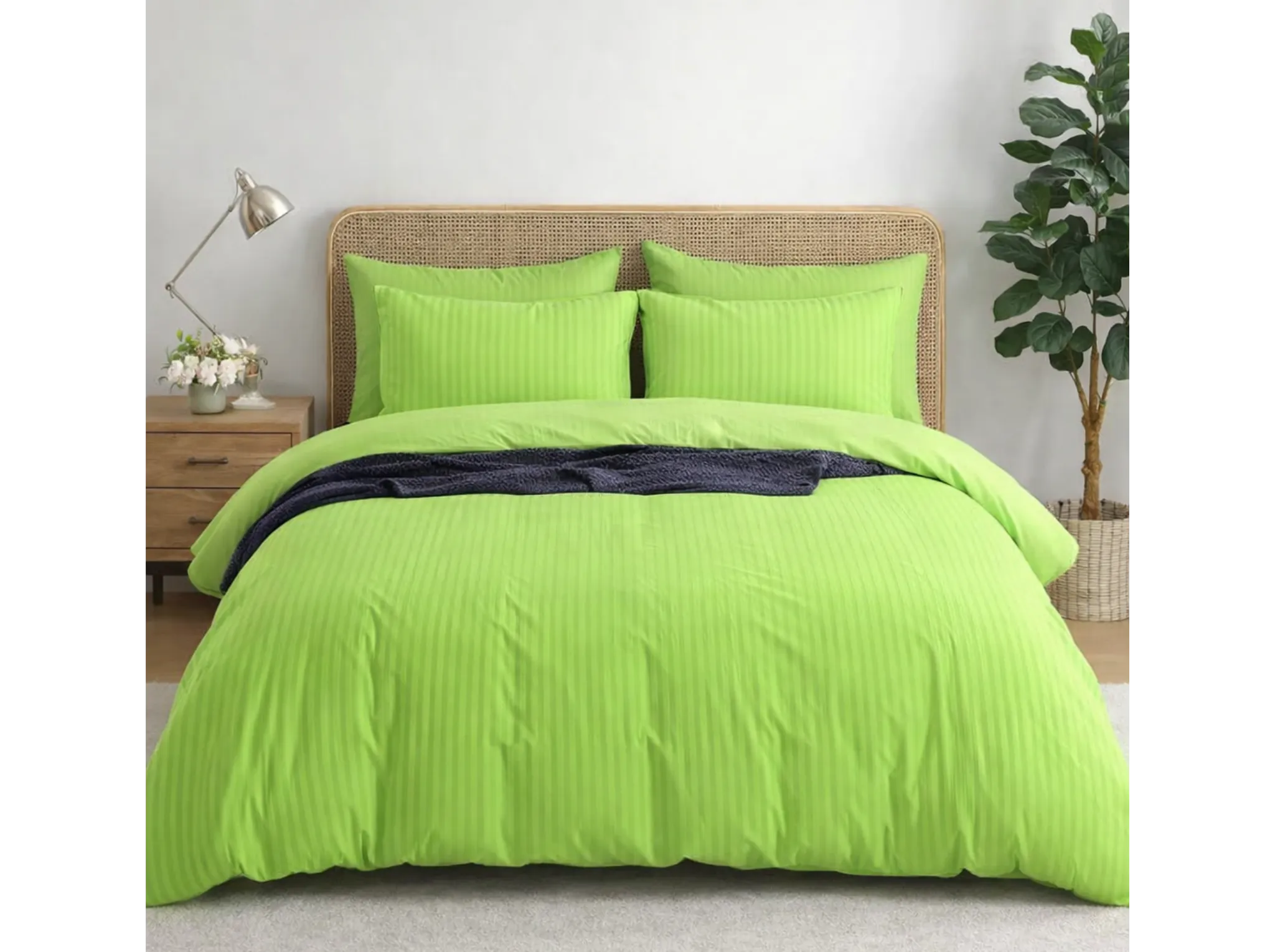 Neon green - Linen & Loom Elegance Series Super King Size Bedsheet with 2 Pillow Covers | Luxury Striped Cotton Blend Bedsheet Set 200 TC | Soft, Breathable & Hotel-Style Finish (108 x 108 inches)