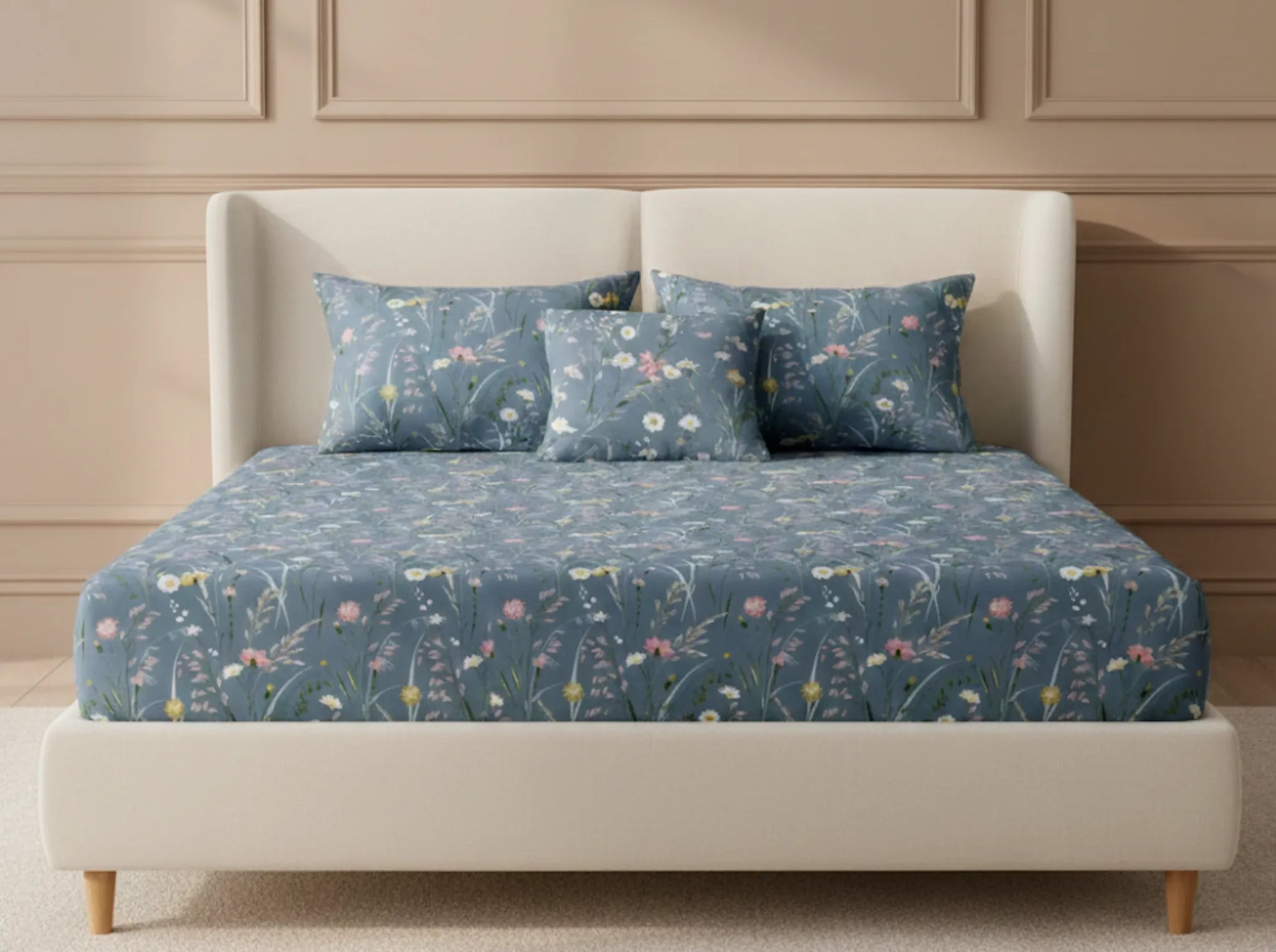 Soft Prairie - Linen & Loom Pure Comfort Series 360° Elastic Fitted Bedsheet | Soft and Comfortable Bed Linen Set for a Cozy Bedroom | 200 TC | King Size 72x78 inches + 9 inches