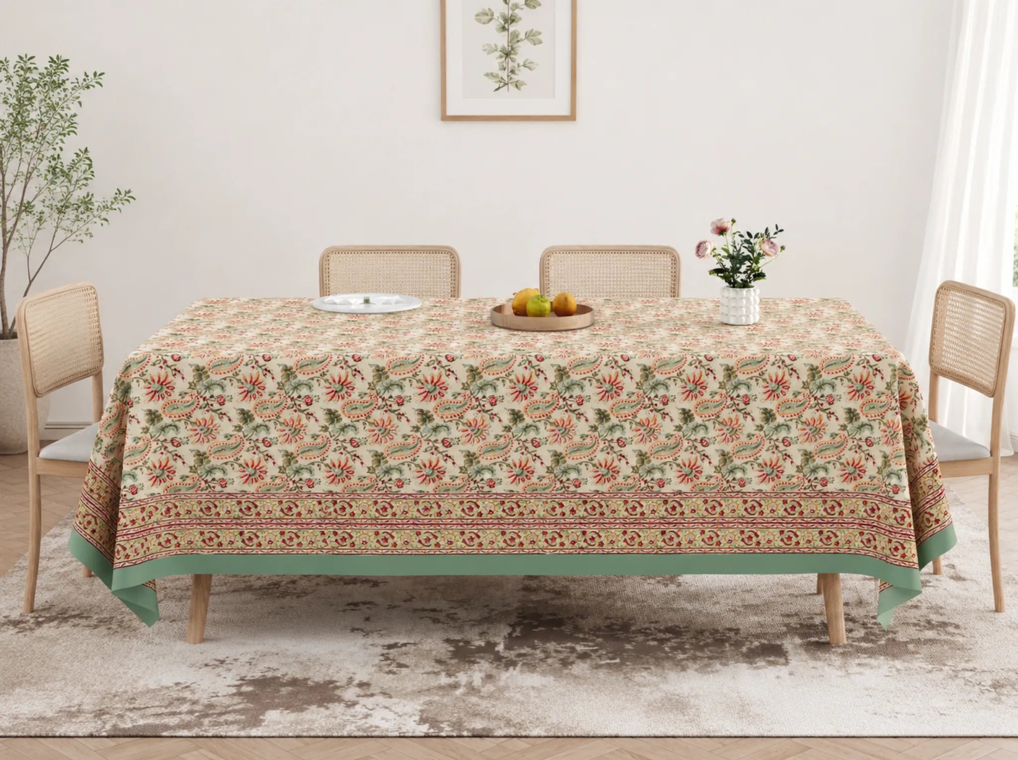 Palace Garden - Linen & Loom Rajwada Heritage 6-Seater Table Cover | 100% Premium Cotton Slub | 200 TC | 160 GSM | 1.5 x 2.25 Meters
