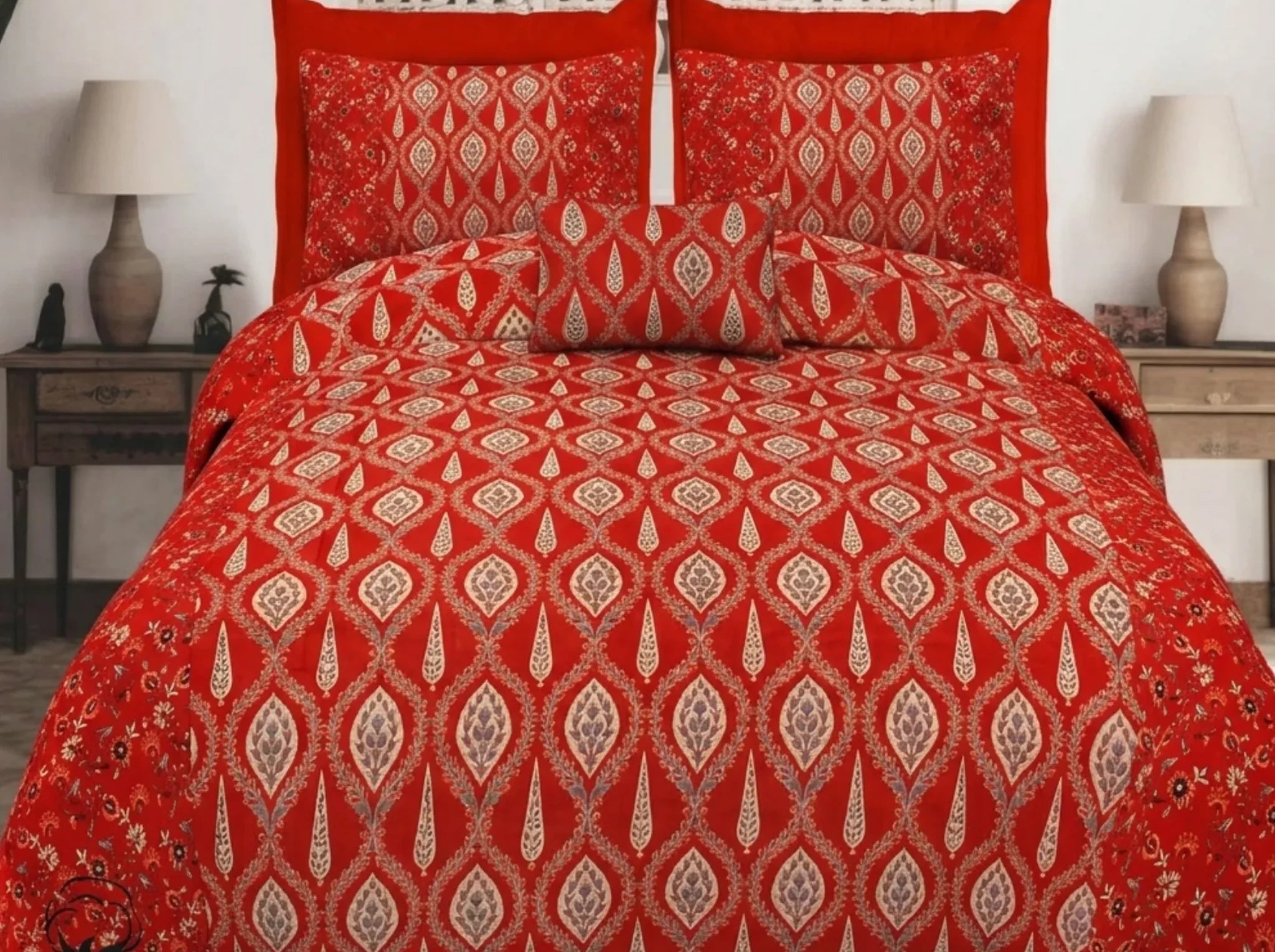 Shahi Splendor Red — Sanganeri Stories Bedsheet | Linen & Loom