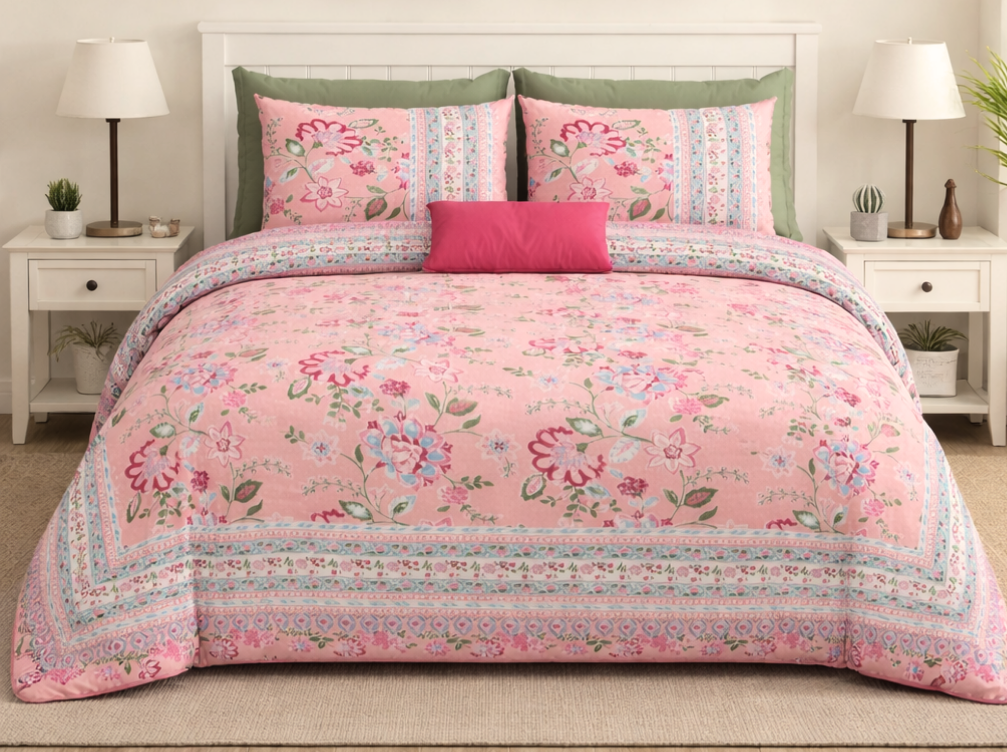 Gulbahar Classic - Pink — Linen & Loom Jaipur Heritage Super King Size (108 x 108 inches) 100% Pure Cotton Bedsheet with 2 Pillow Covers | Soft & Breathable Bed Cover for Home Decor | 240 TC