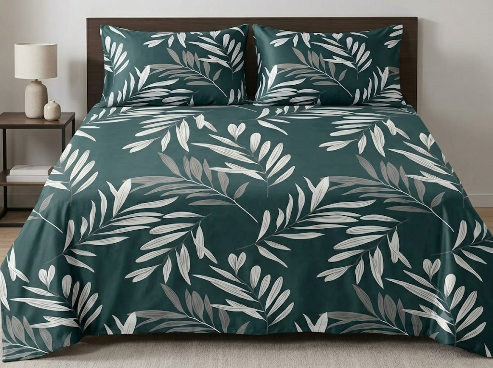 Tropical Escape - Urban Bloom Poly-Cotton Queen Size Bedsheet Set (90x100 Inches) with 2 Matching Pillow Covers - Wrinkle-Free Comfort