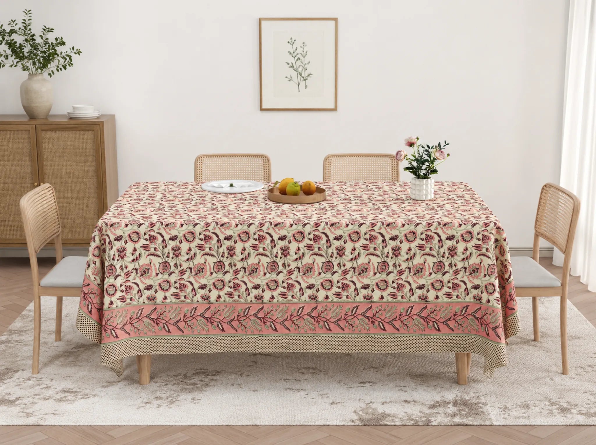 Blossom Trellis - Linen & Loom Rajwada Heritage 6-Seater Table Cover | 100% Premium Cotton Slub | 200 TC | 160 GSM | 1.5 x 2.25 Meters