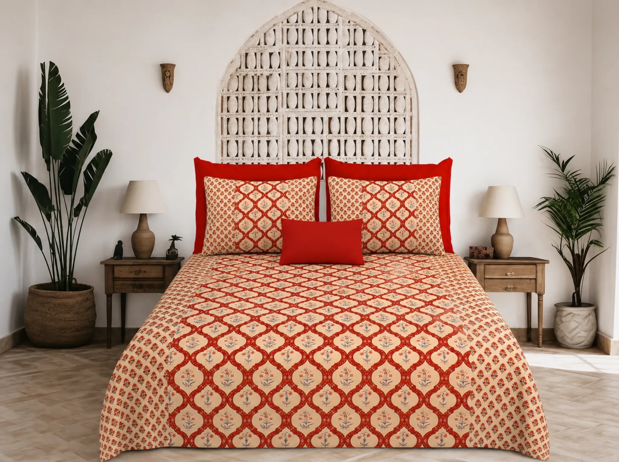 Heritage Vine Red — Sanganeri Stories Bedsheet | Linen & Loom