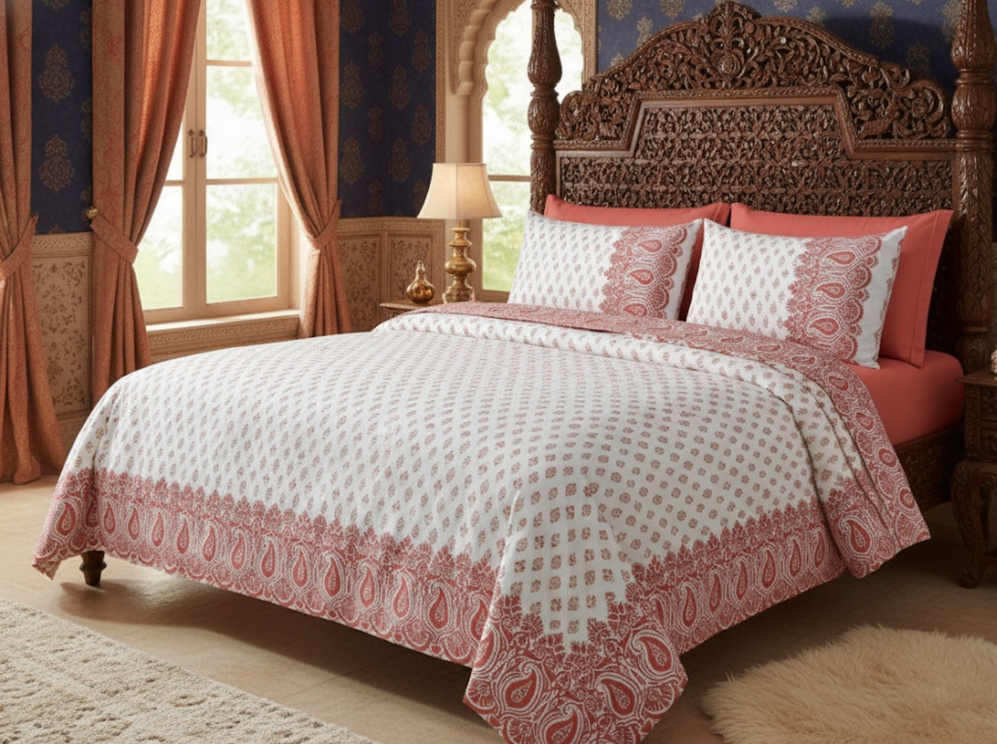 Ivory Darbar — Linen & Loom Jaipur Heritage Super King Size (108 x 108 inches) 100% Pure Cotton Bedsheet with 2 Pillow Covers | Soft & Breathable Bed Cover for Home Decor | 240 TC