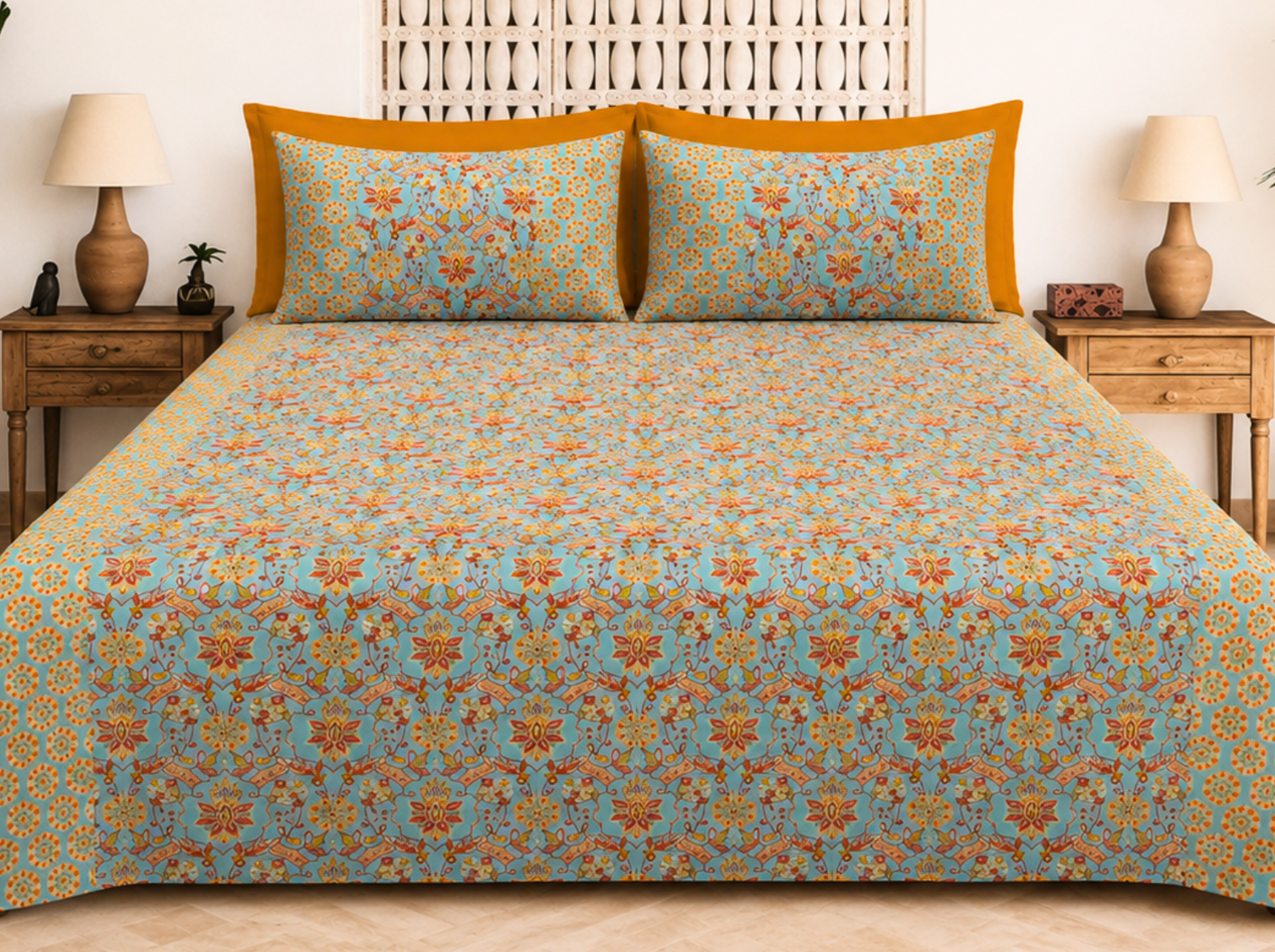 Meher Vista Mustard — Sanganeri Stories Bedsheet | Linen & Loom