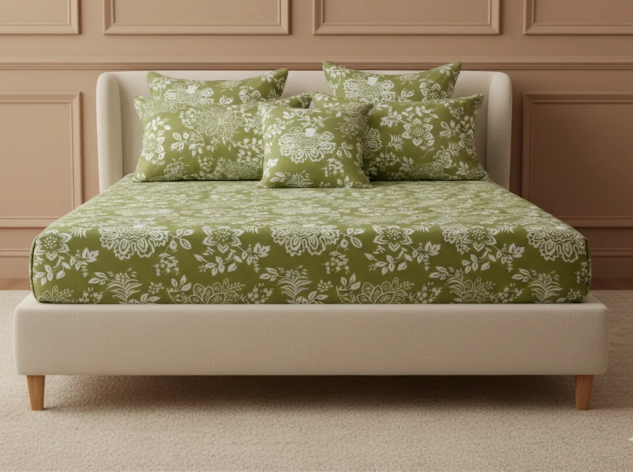Aranya Floral - Linen & Loom Pure Comfort Series 360° Elastic Fitted Bedsheet | Soft and Comfortable Bed Linen Set for a Cozy Bedroom | 200 TC | King Size 72x78 inches + 9 inches