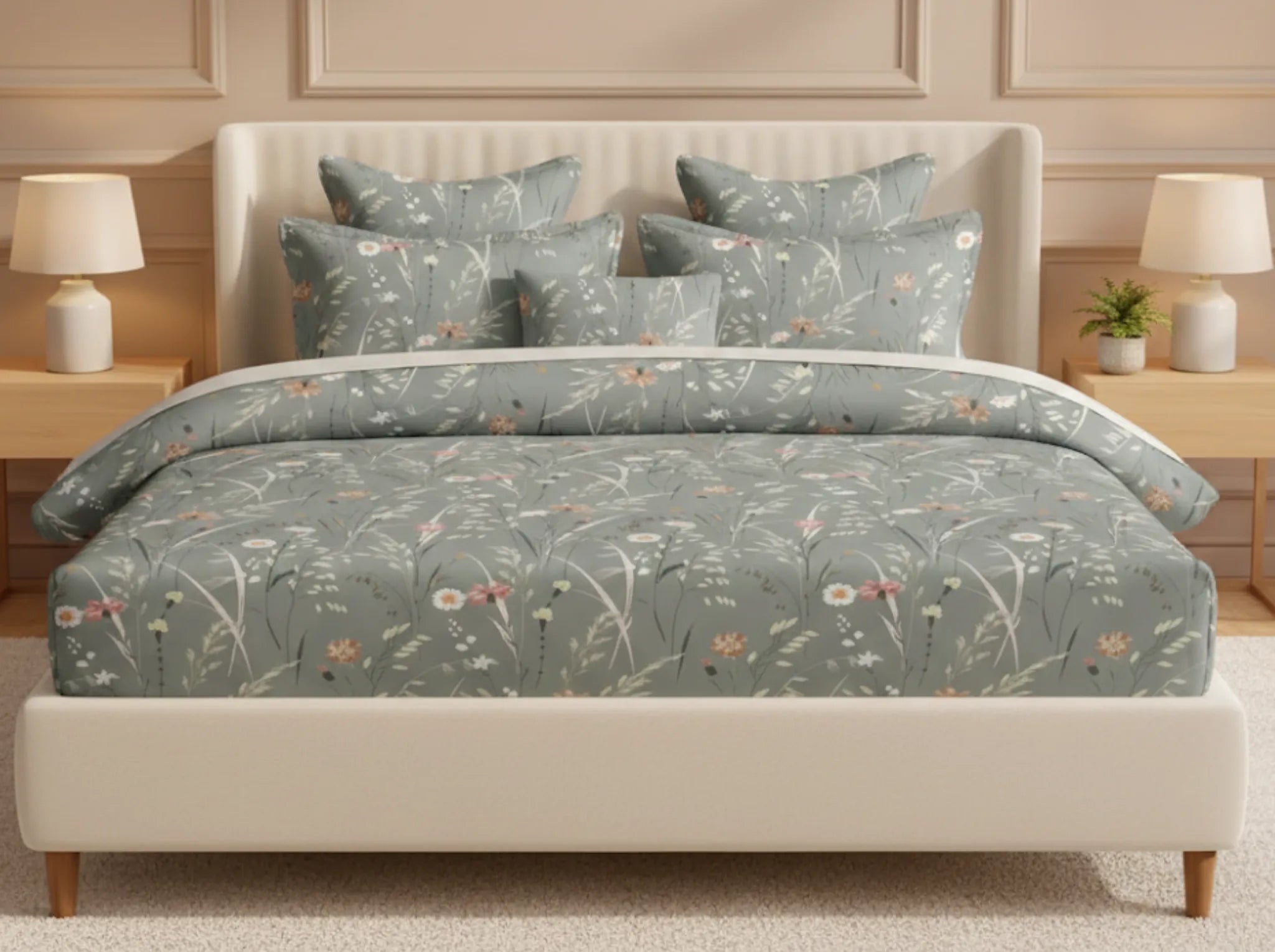 Herbal Whisper - Linen & Loom Pure Comfort Series 360° Elastic Fitted Bedsheet | Soft and Comfortable Bed Linen Set for a Cozy Bedroom | 200 TC | King Size 72x78 inches + 9 inches