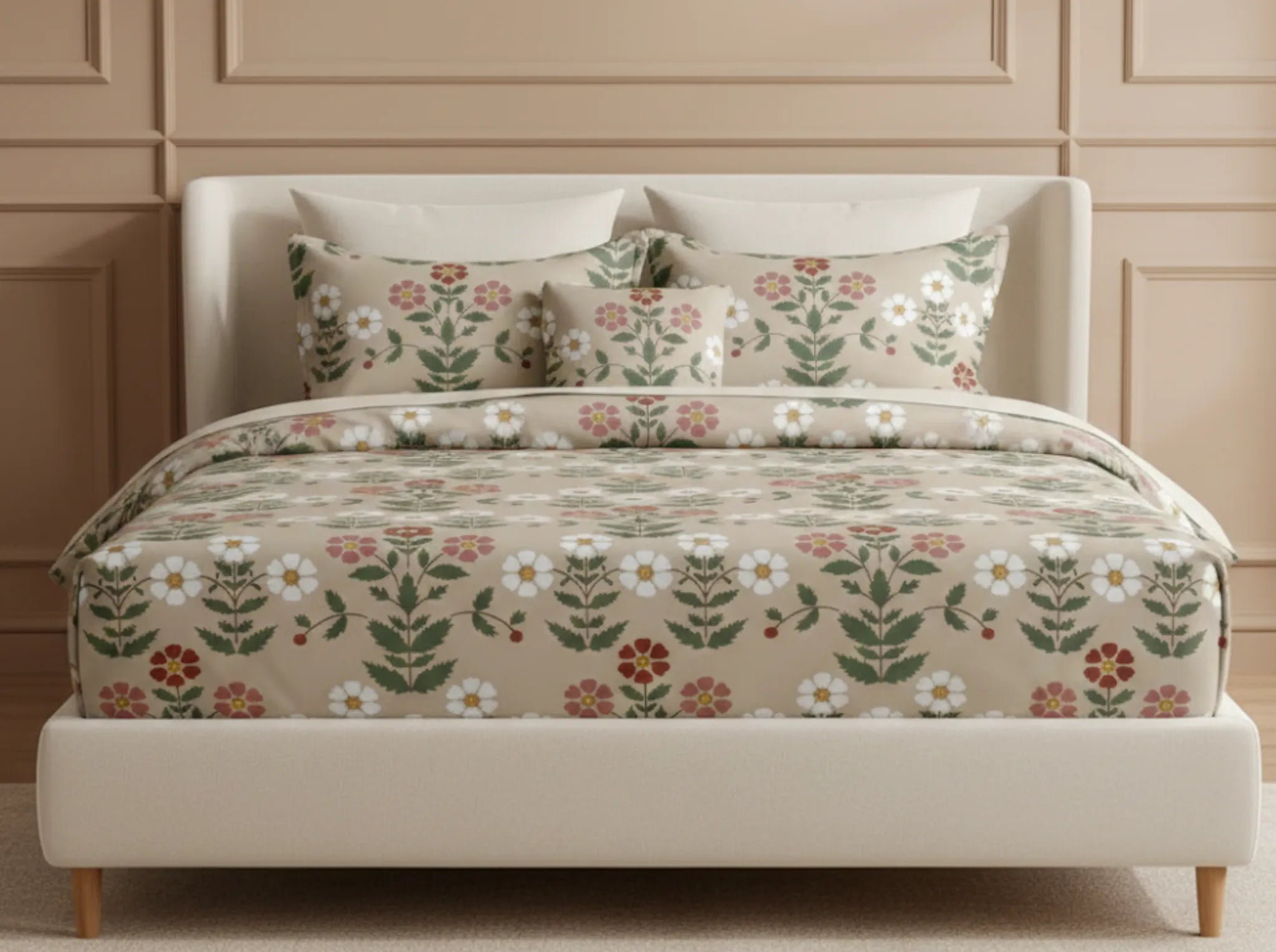 Meadow Bloom - Linen & Loom Pure Comfort Series 360° Elastic Fitted Bedsheet | Soft and Comfortable Bed Linen Set for a Cozy Bedroom | 200 TC | King Size 72x78 inches + 9 inches