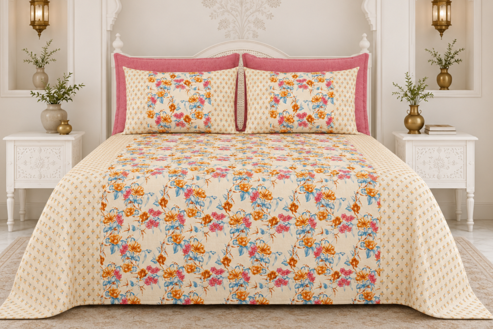 Bagh Elegance Blue Mustard — Sanganeri Stories Bedsheet | Linen & Loom
