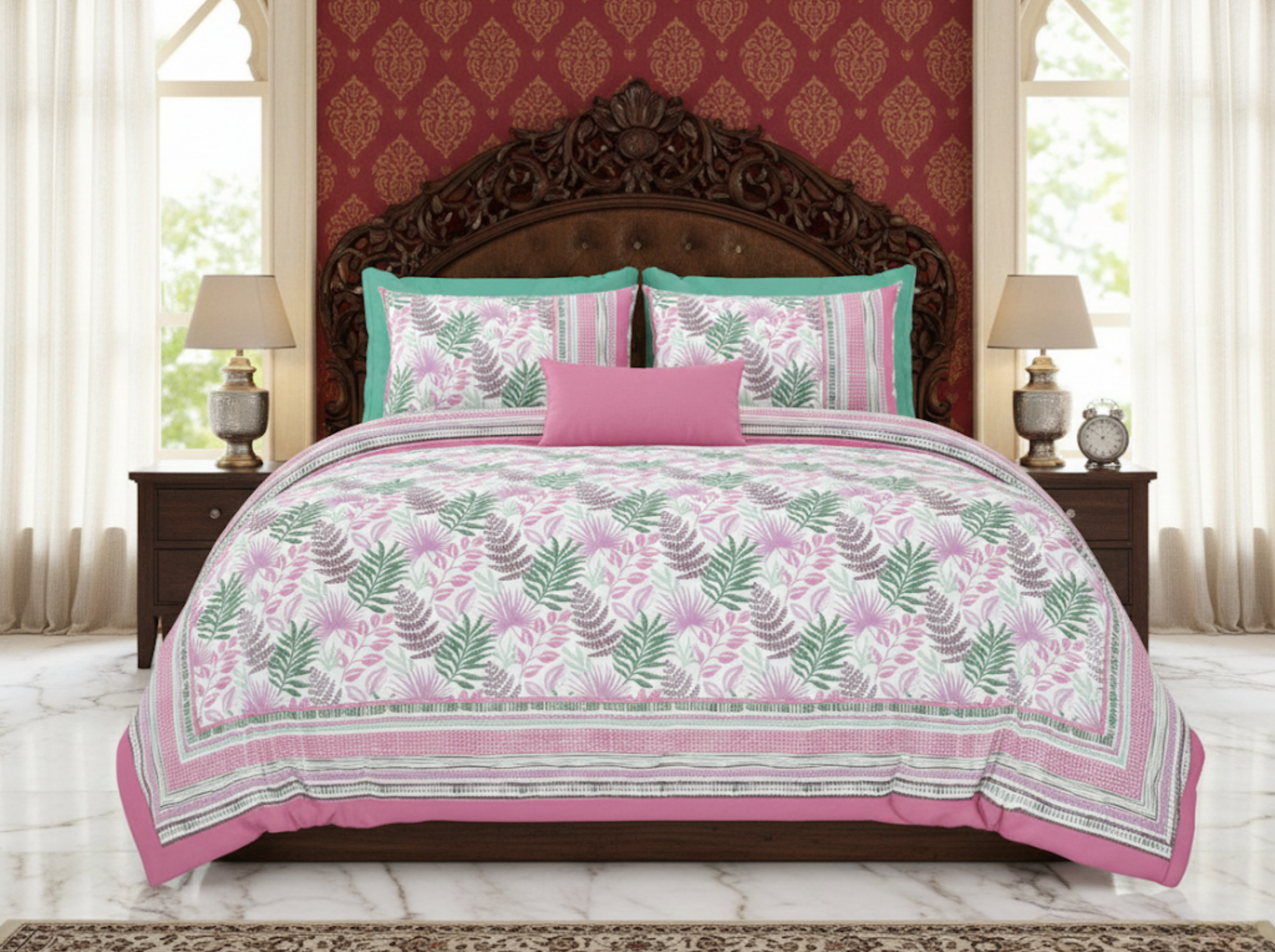 Virasat Bloom - Pink — Linen & Loom Jaipur Heritage Super King Size (108 x 108 inches) 100% Pure Cotton Bedsheet with 2 Pillow Covers | Soft & Breathable Bed Cover for Home Decor | 240 TC
