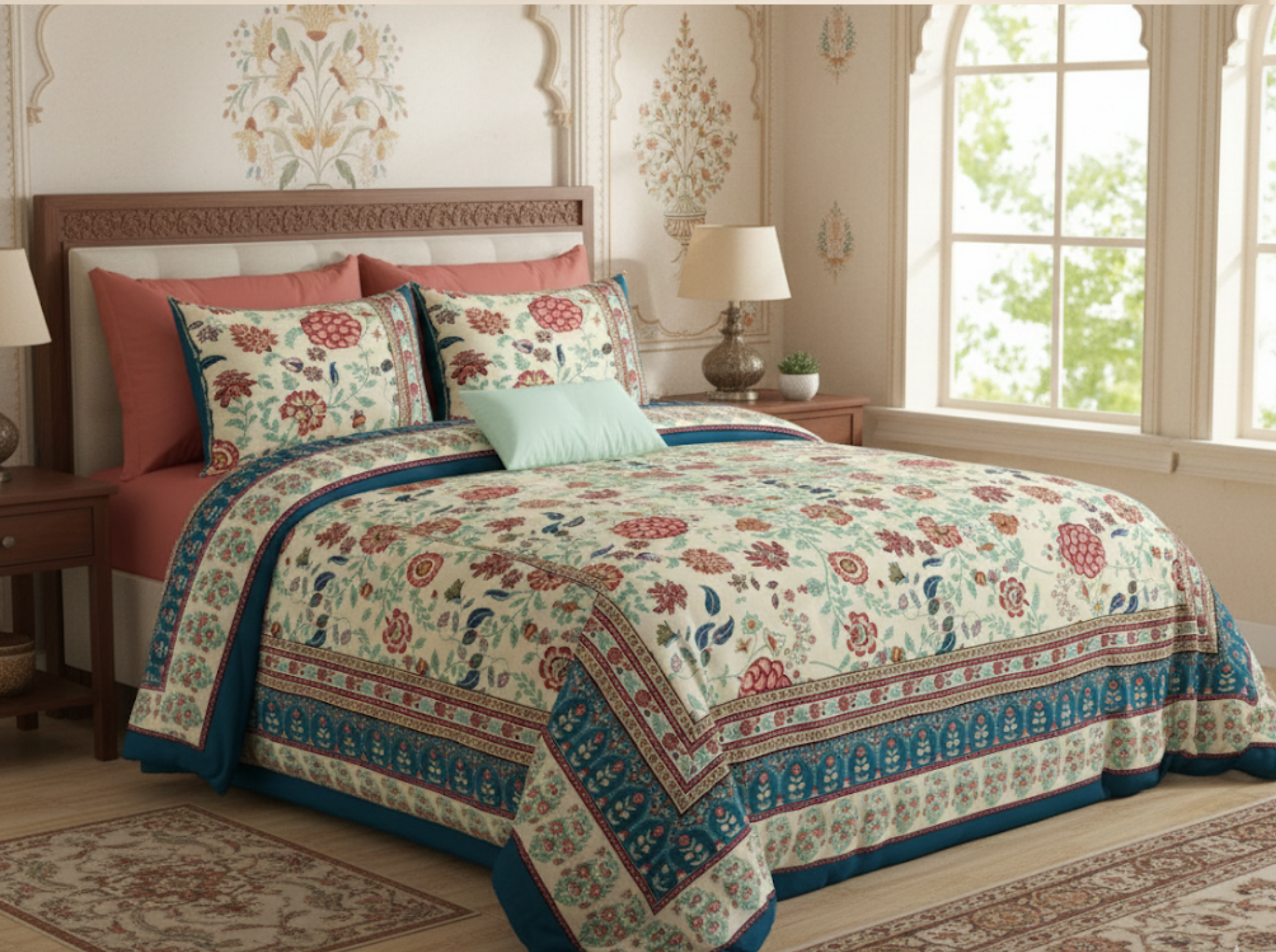 Virasat Luxe - Red — Linen & Loom Jaipur Heritage Super King Size (108 x 108 inches) 100% Pure Cotton Bedsheet with 2 Pillow Covers | Soft & Breathable Bed Cover for Home Decor | 240 TC