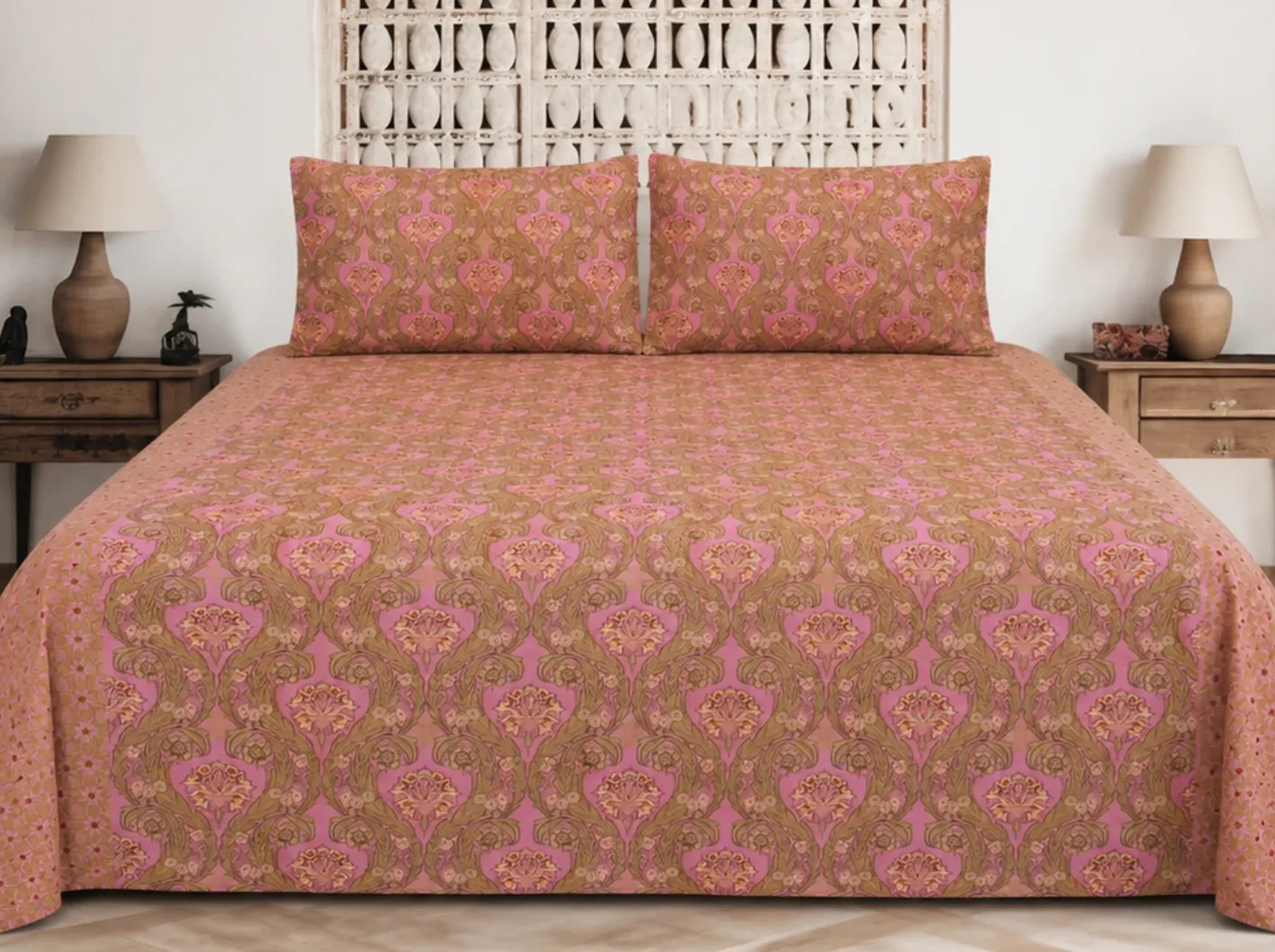 Heritage Scroll Purple — Sanganeri Stories Bedsheet | Linen & Loom