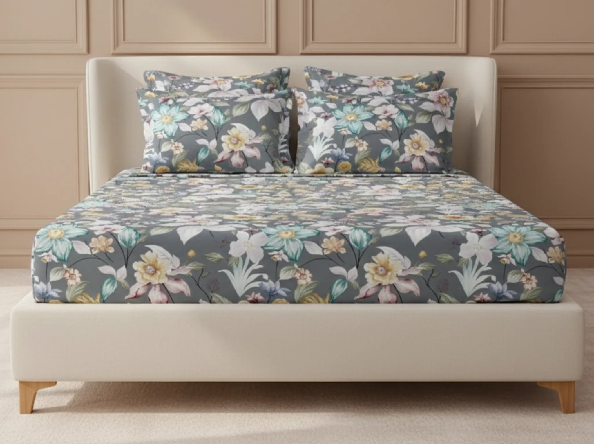 Blush Canopy - Linen & Loom Pure Comfort Series 360° Elastic Fitted Bedsheet | Soft and Comfortable Bed Linen Set for a Cozy Bedroom | 200 TC | King Size 72x78 inches + 9 inches