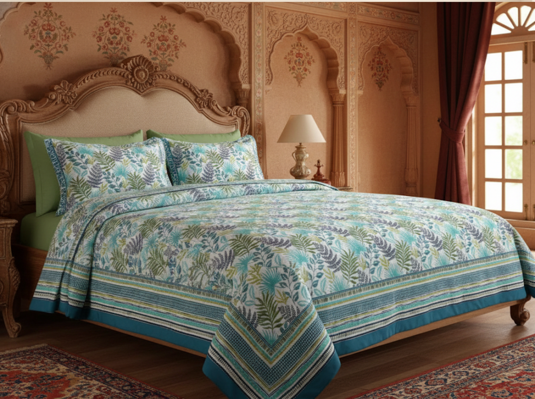 Virasat Bloom - Blue — Linen & Loom Jaipur Heritage Super King Size (108 x 108 inches) 100% Pure Cotton Bedsheet with 2 Pillow Covers | Soft & Breathable Bed Cover for Home Decor | 240 TC