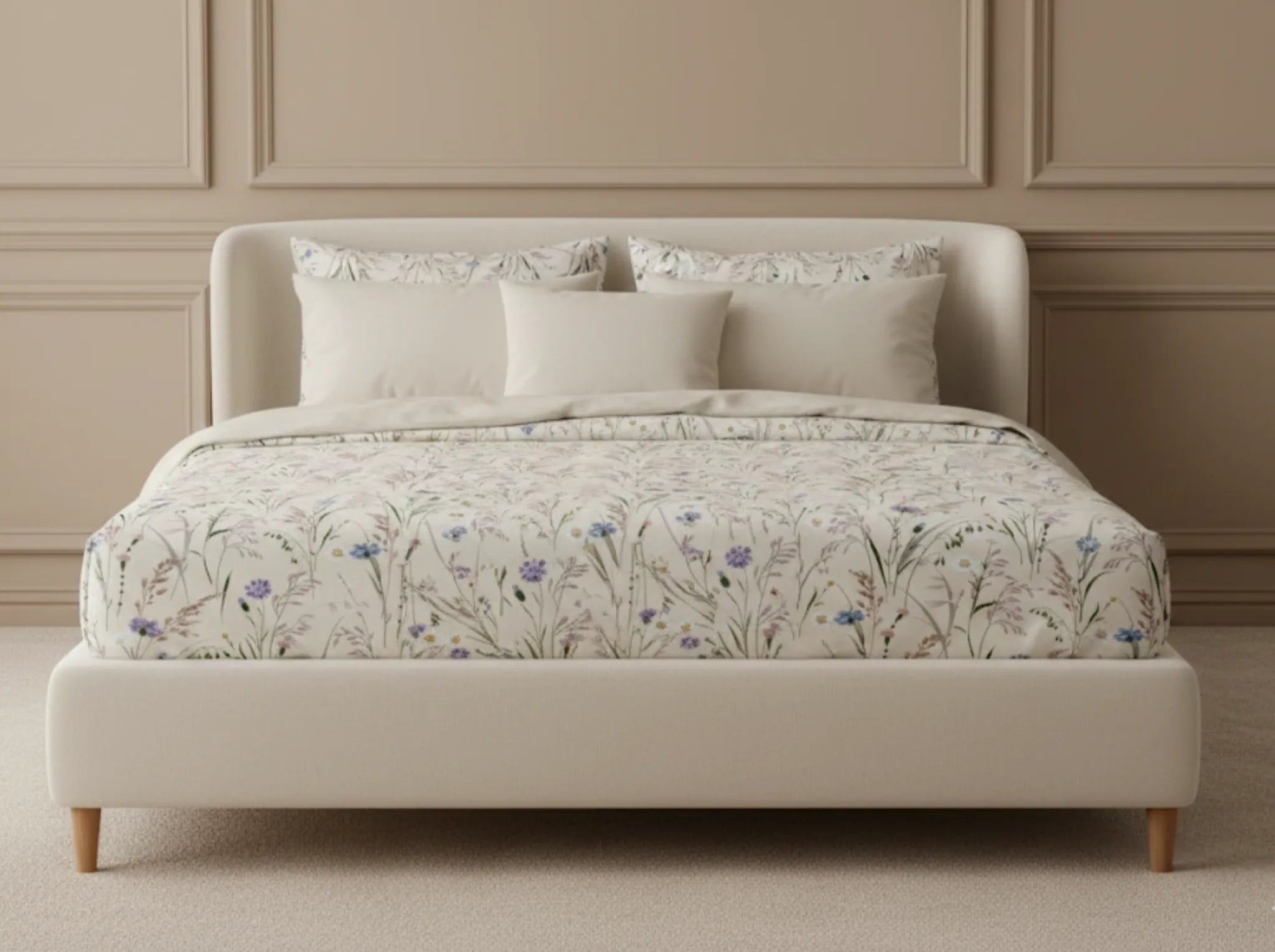 Ivory Wildflower - Linen & Loom Pure Comfort Series 360° Elastic Fitted Bedsheet | Soft and Comfortable Bed Linen Set for a Cozy Bedroom | 200 TC | King Size 72x78 inches + 9 inches