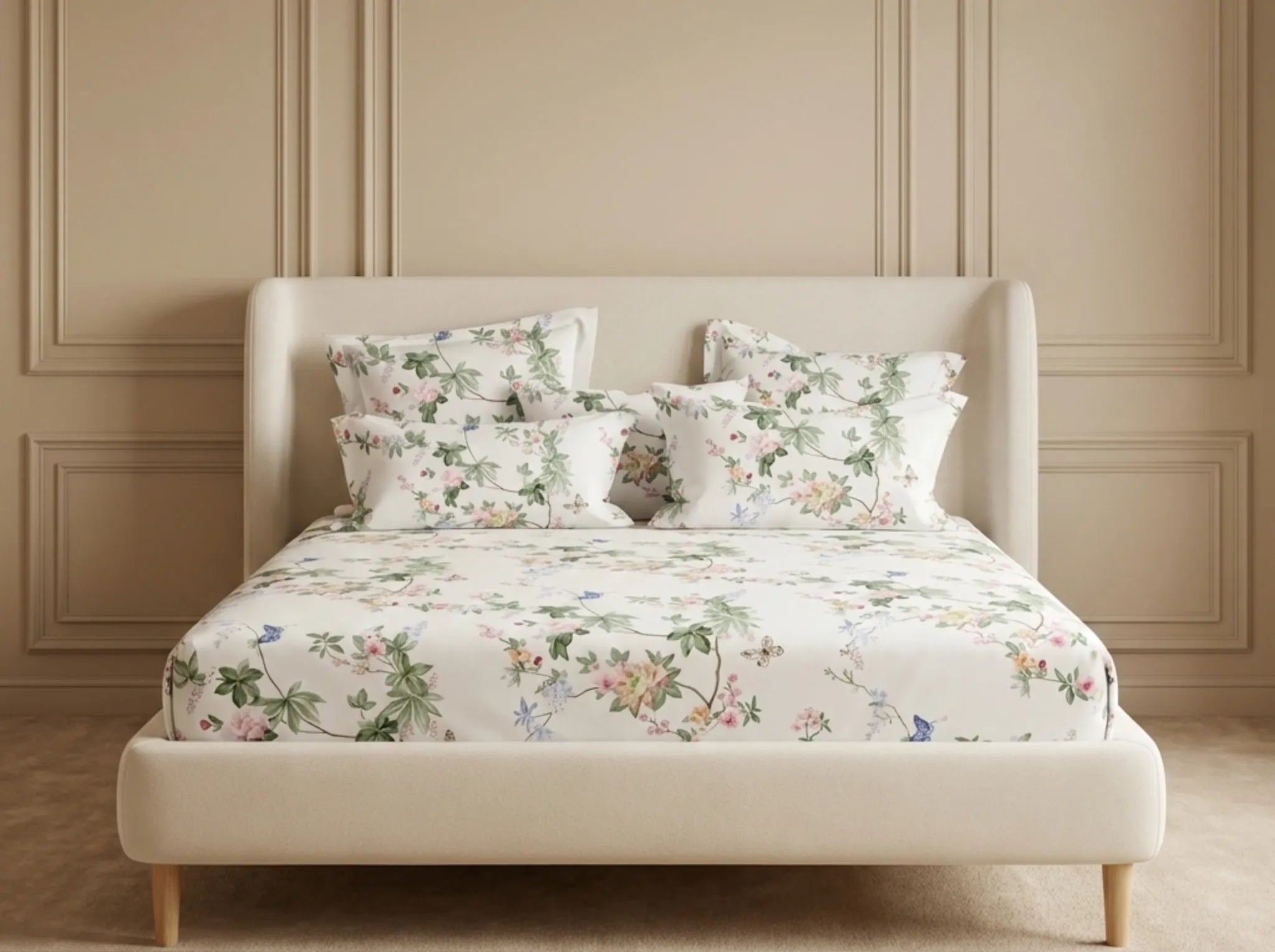 Morning Camellia - Linen & Loom Pure Comfort Series 360° Elastic Fitted Bedsheet | Soft and Comfortable Bed Linen Set for a Cozy Bedroom | 200 TC | King Size 72x78 inches + 9 inches
