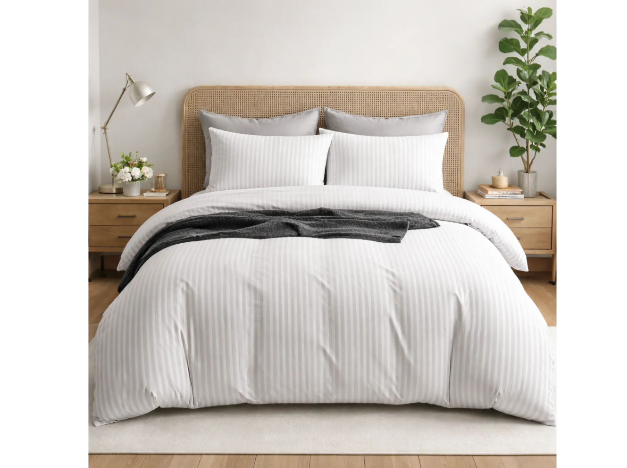 Ivory cream/White - Linen & Loom Elegance Series Super King Size Bedsheet with 2 Pillow Covers | Luxury Striped Cotton Blend Bedsheet Set 200 TC | Soft, Breathable & Hotel-Style Finish (108 x 108 inches)