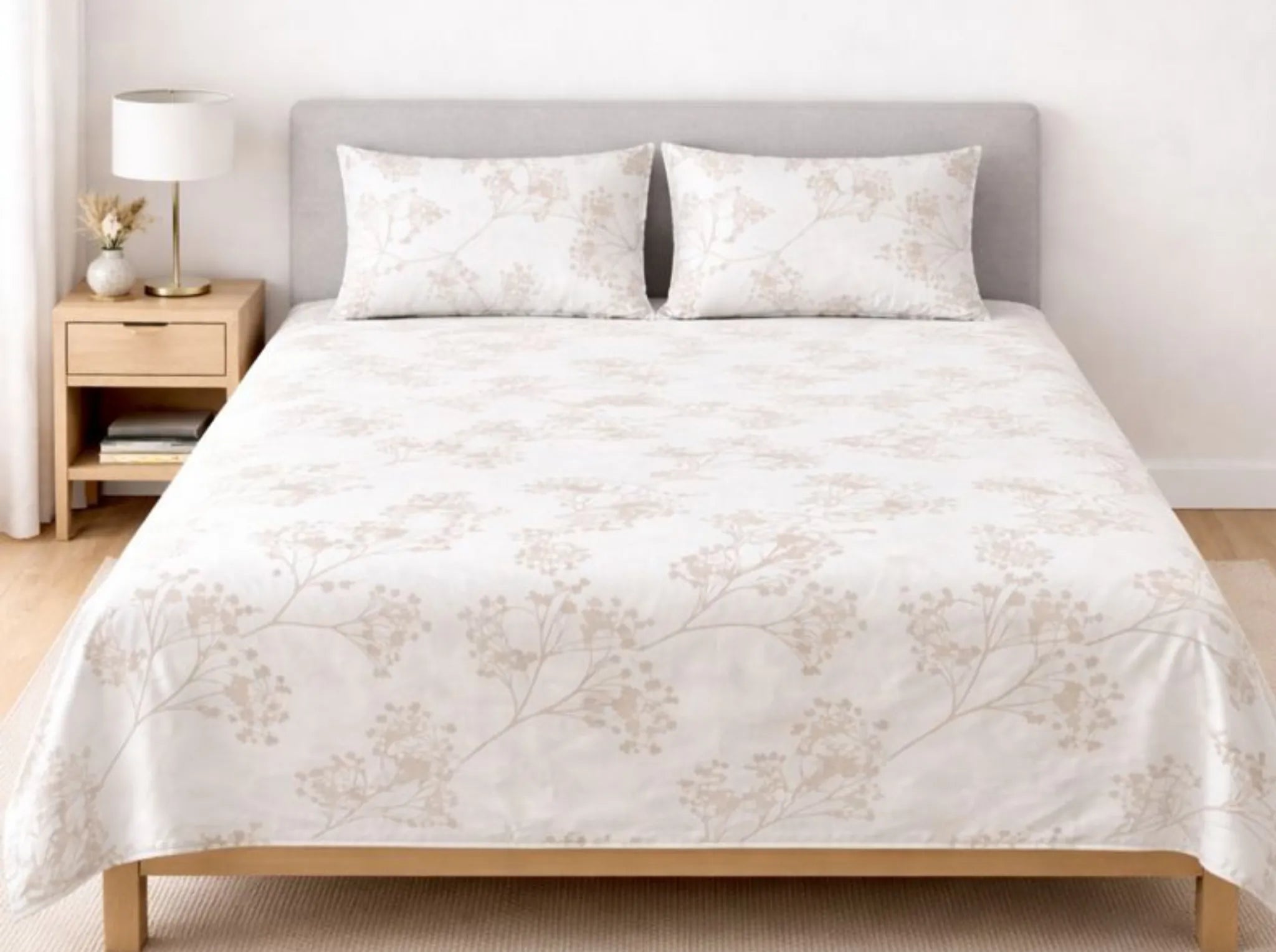 Soft Bloom - Linen & Loom Serenity Series Super King Size (108x108 inches) Double Bedsheet with 2 Pillow Covers || Soft Breathable Cotton Feel Bedding Set with Elegant Geometric Design || TC 240