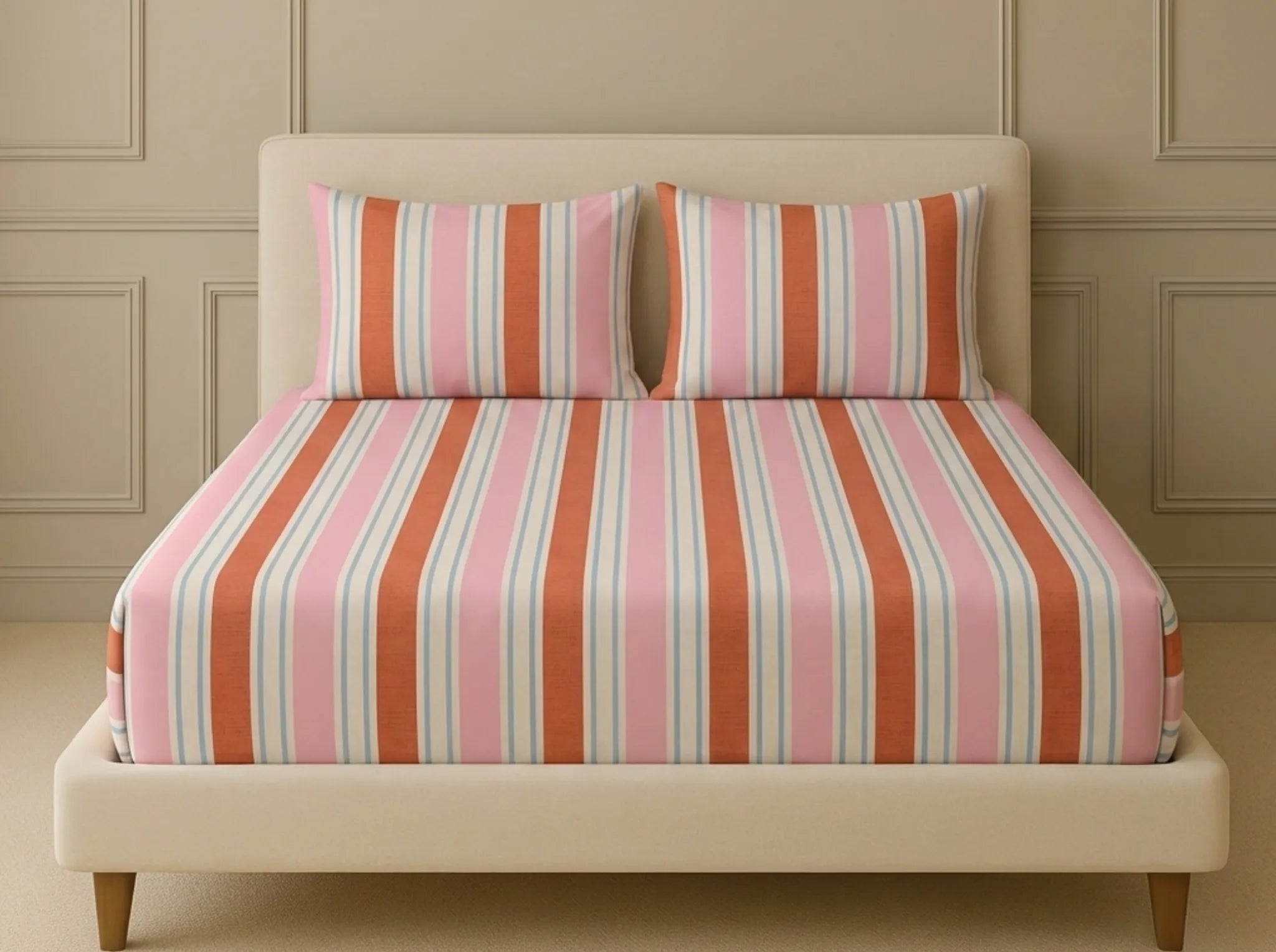 Rosewood Breeze - Linen & Loom Pure Comfort Series 360° Elastic Fitted Bedsheet | Soft and Comfortable Bed Linen Set for a Cozy Bedroom | 200 TC | King Size 72x78 inches + 9 inches