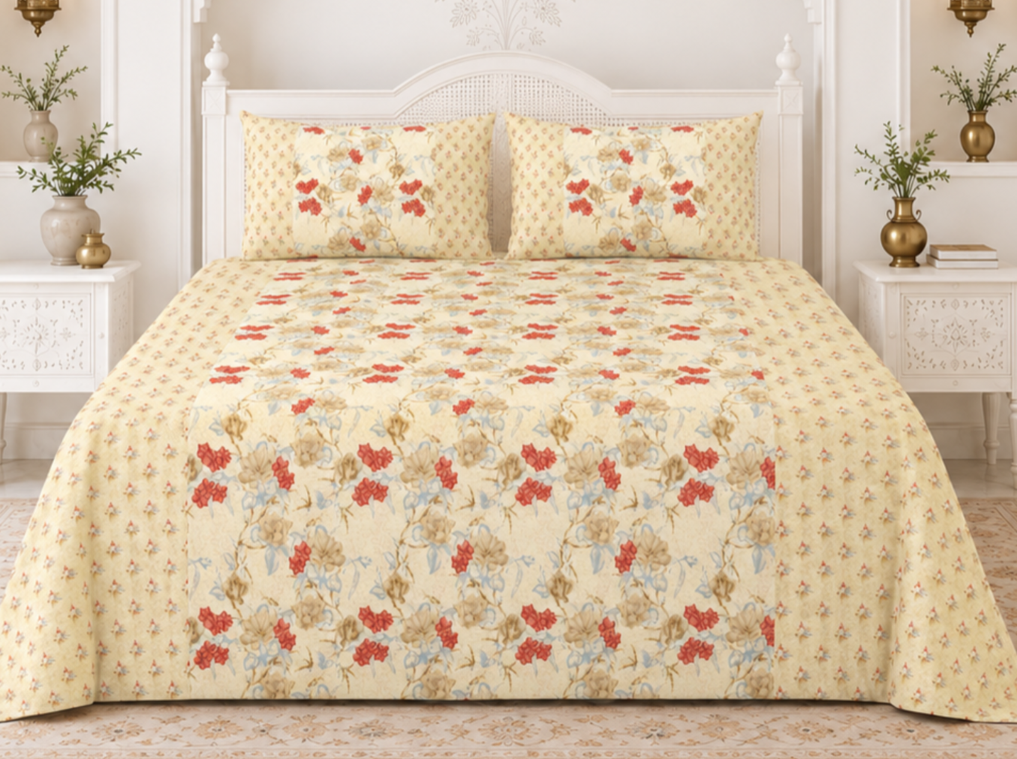 Bagh Elegance Blue Red — Sanganeri Stories Bedsheet | Linen & Loom
