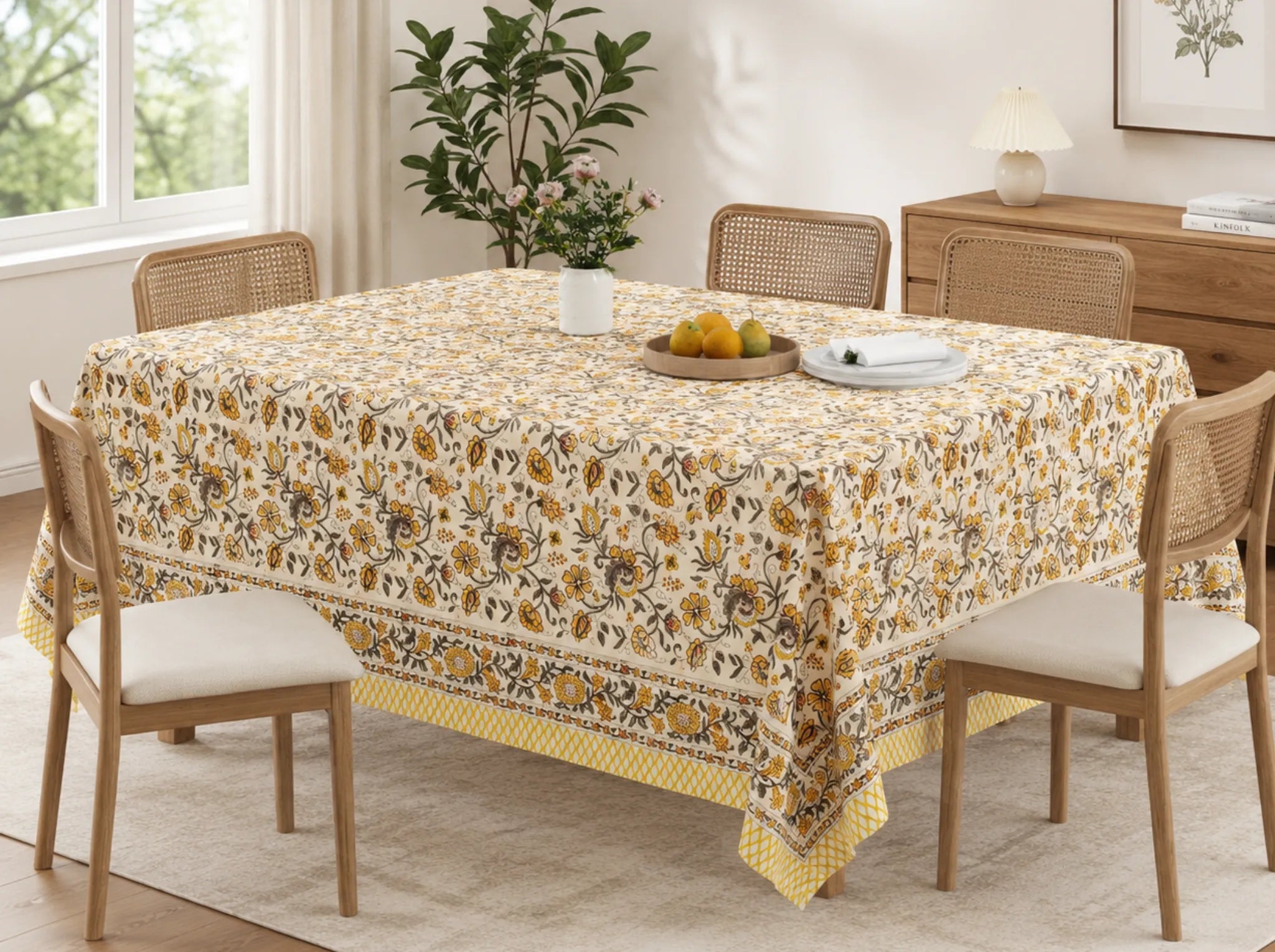 Amber Heritage - Linen & Loom Rajwada Heritage 6-Seater Table Cover | 100% Premium Cotton Slub | 200 TC | 160 GSM | 1.5 x 2.25 Meters