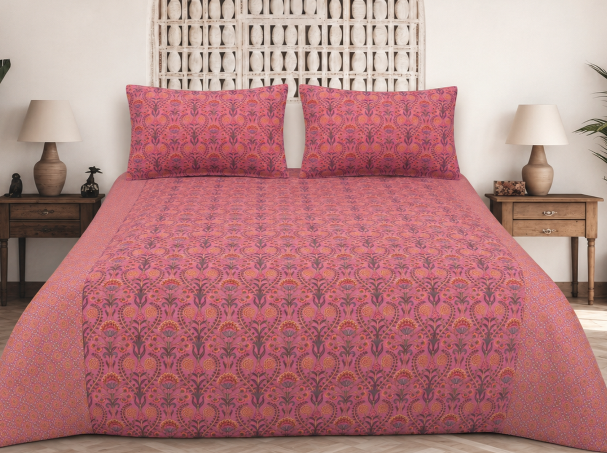Rani Elegance Mulberry — Sanganeri Stories Bedsheet | Linen & Loom