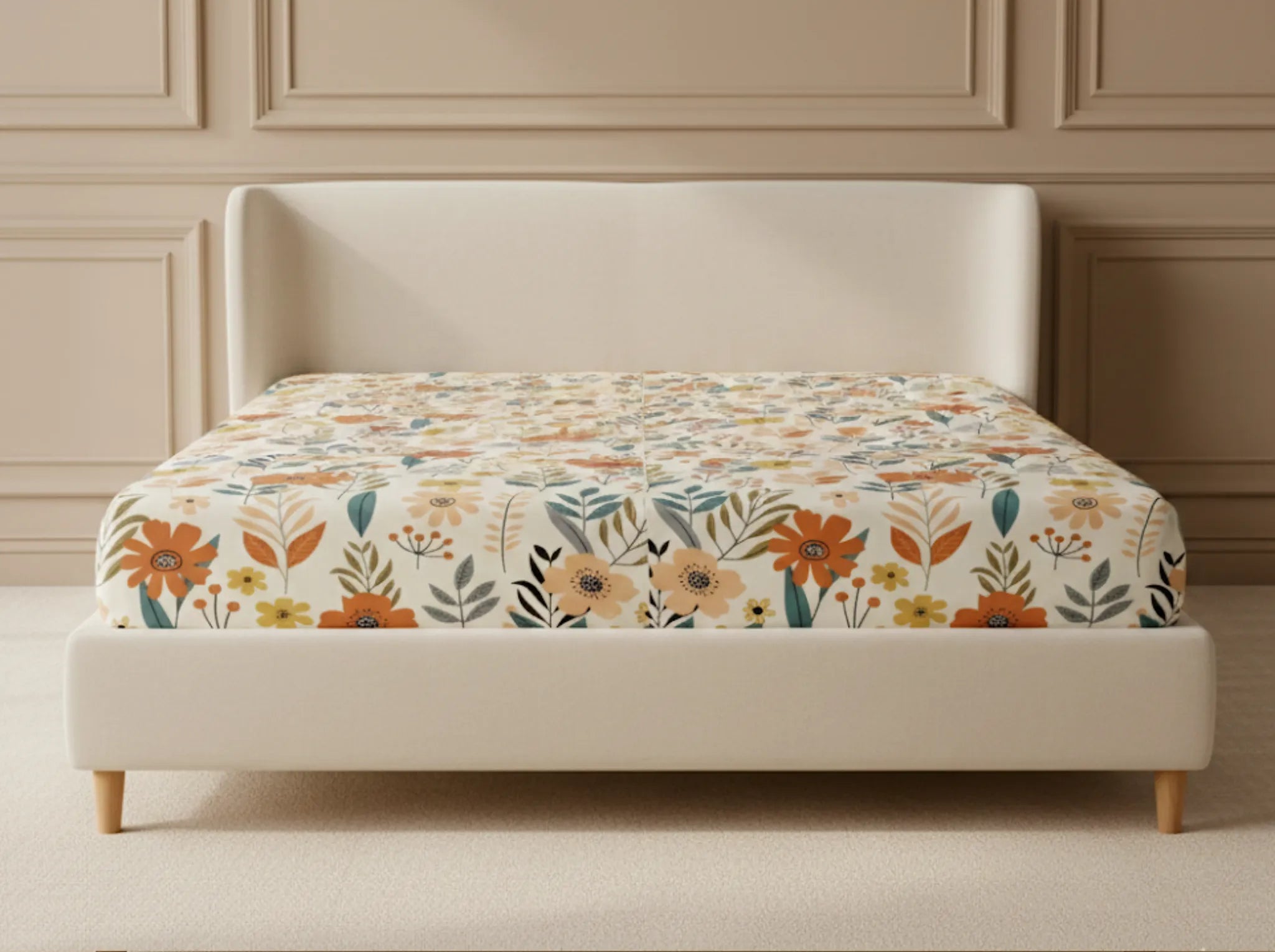 Calm Garden - Linen & Loom Pure Comfort Series 360° Elastic Fitted Bedsheet | Soft and Comfortable Bed Linen Set for a Cozy Bedroom | 200 TC | King Size 72x78 inches + 9 inches