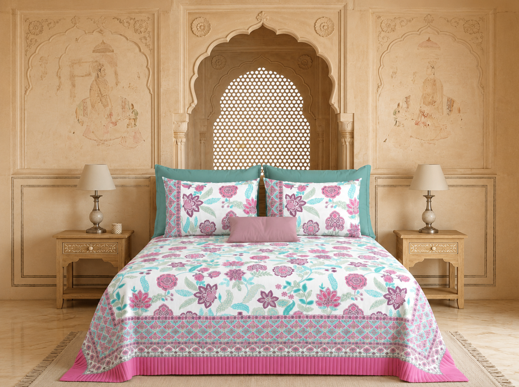 Royal Botanica_Lilac — Linen & Loom Jaipur Heritage Super King Size (108 x 108 inches) 100% Pure Cotton Bedsheet with 2 Pillow Covers | Soft & Breathable Bed Cover for Home Decor | 240 TC