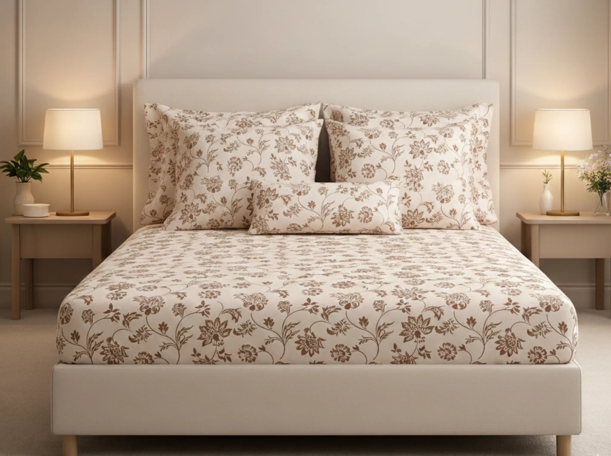 Cocoa Blossom - Linen & Loom Pure Comfort Series 360° Elastic Fitted Bedsheet | Soft and Comfortable Bed Linen Set for a Cozy Bedroom | 200 TC | King Size 72x78 inches + 9 inches