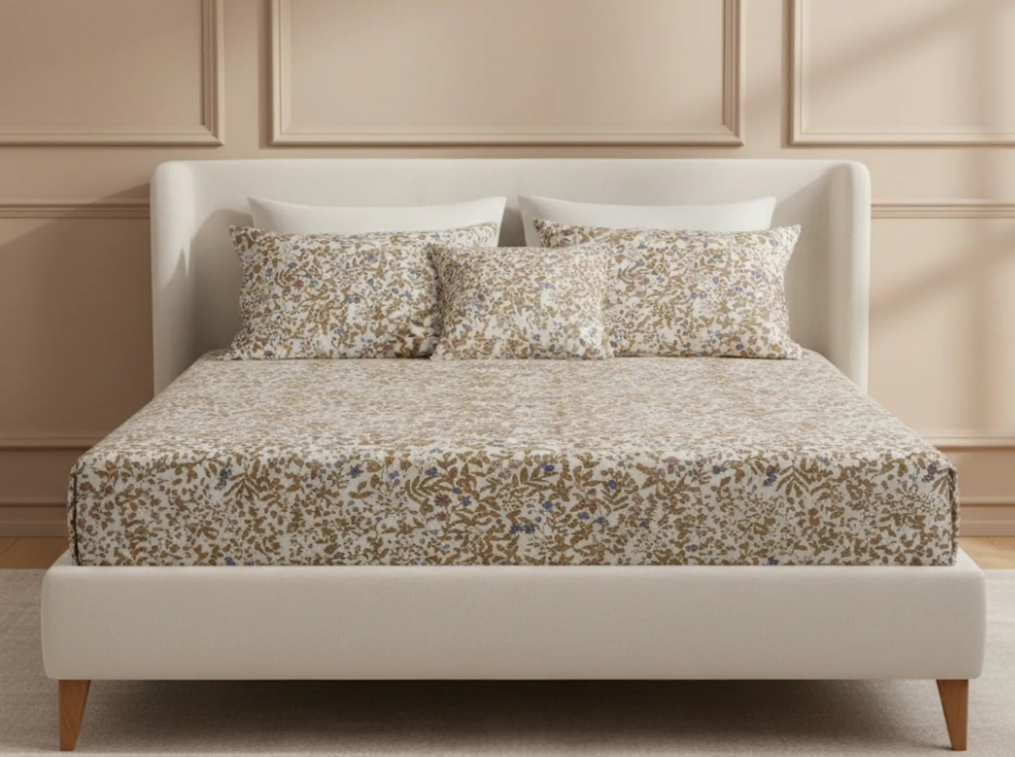 Willow Garden - Linen & Loom Pure Comfort Series 360° Elastic Fitted Bedsheet | Soft and Comfortable Bed Linen Set for a Cozy Bedroom | 200 TC | King Size 72x78 inches + 9 inches