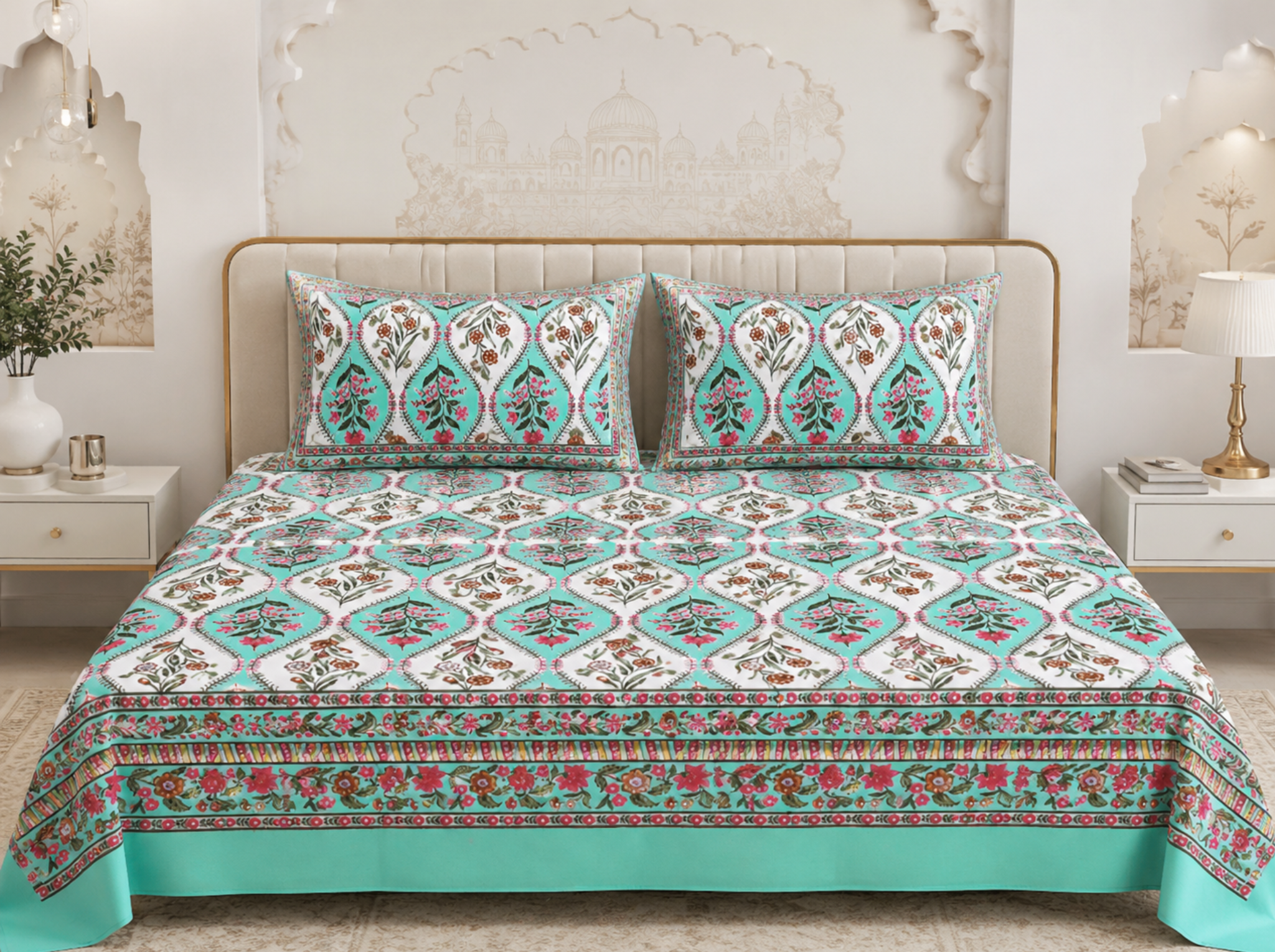 Shahi Craft — Linen & Loom Jaipur Heritage Super King Size (108 x 108 inches) 100% Pure Cotton Bedsheet with 2 Pillow Covers | Soft & Breathable Bed Cover for Home Decor | 240 TC