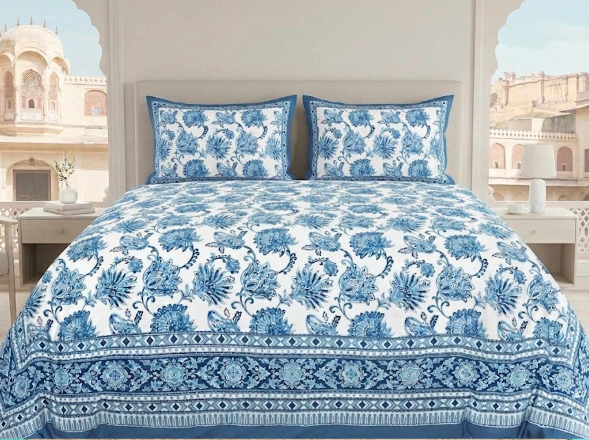Neel Studio — Linen & Loom Jaipur Heritage Super King Size (108 x 108 inches) 100% Pure Cotton Bedsheet with 2 Pillow Covers | Soft & Breathable Bed Cover for Home Decor | 240 TC