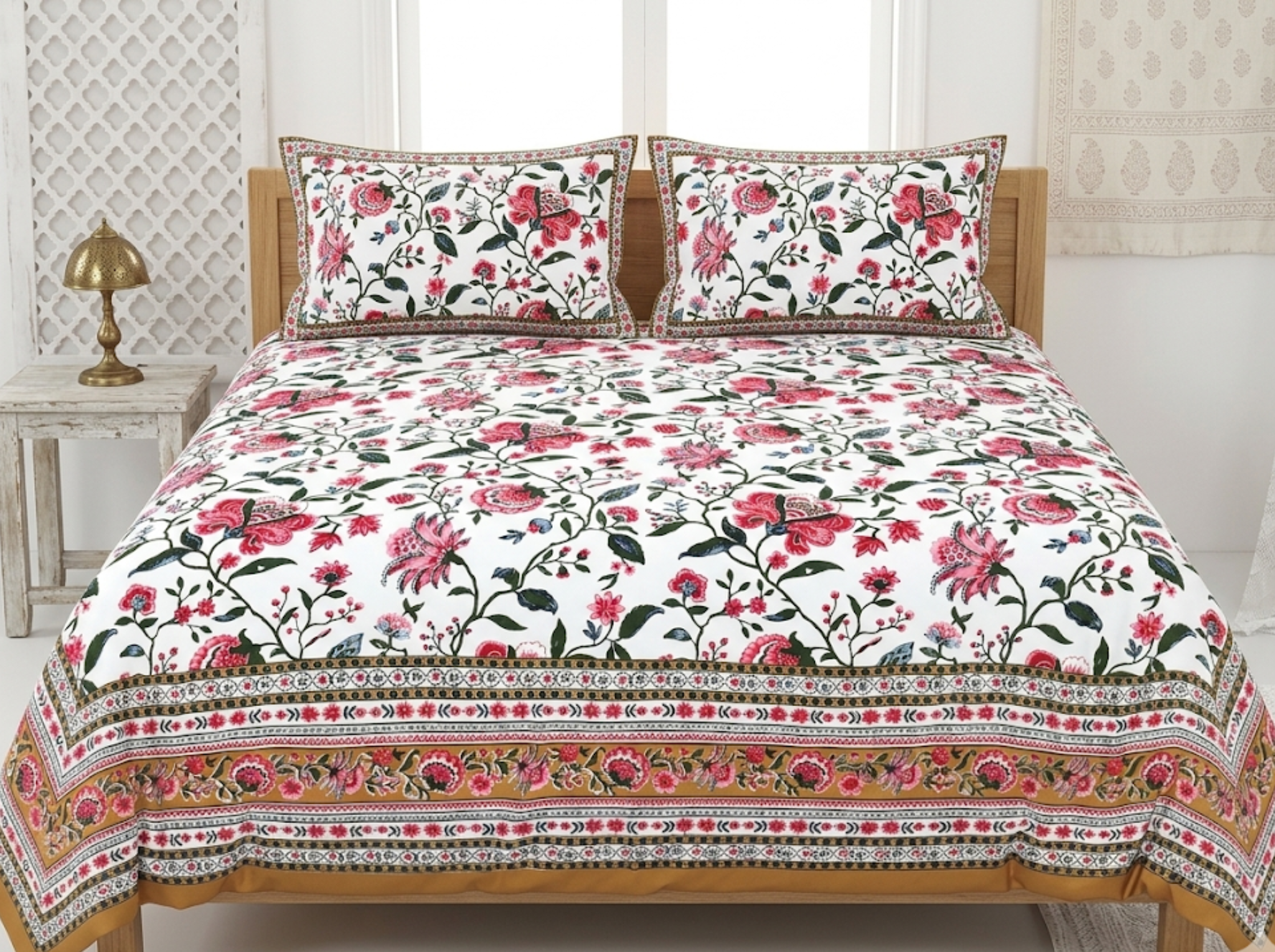 Riva Motif-Red — Linen & Loom Jaipur Heritage Super King Size (108 x 108 inches) 100% Pure Cotton Bedsheet with 2 Pillow Covers | Soft & Breathable Bed Cover for Home Decor | 240 TC