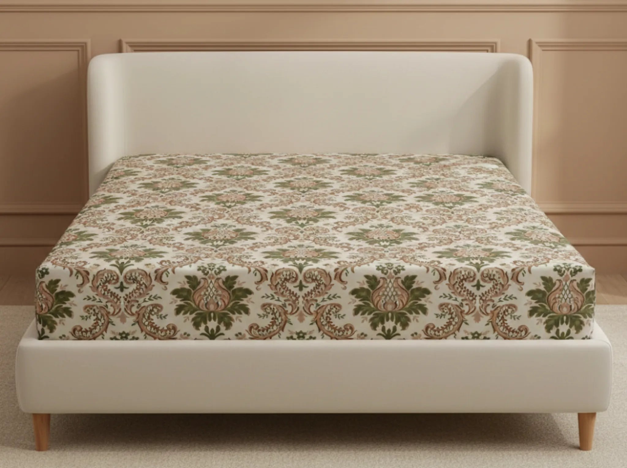 Verdant Heirloom - Linen & Loom Pure Comfort Series 360° Elastic Fitted Bedsheet | Soft and Comfortable Bed Linen Set for a Cozy Bedroom | 200 TC | King Size 72x78 inches + 9 inches